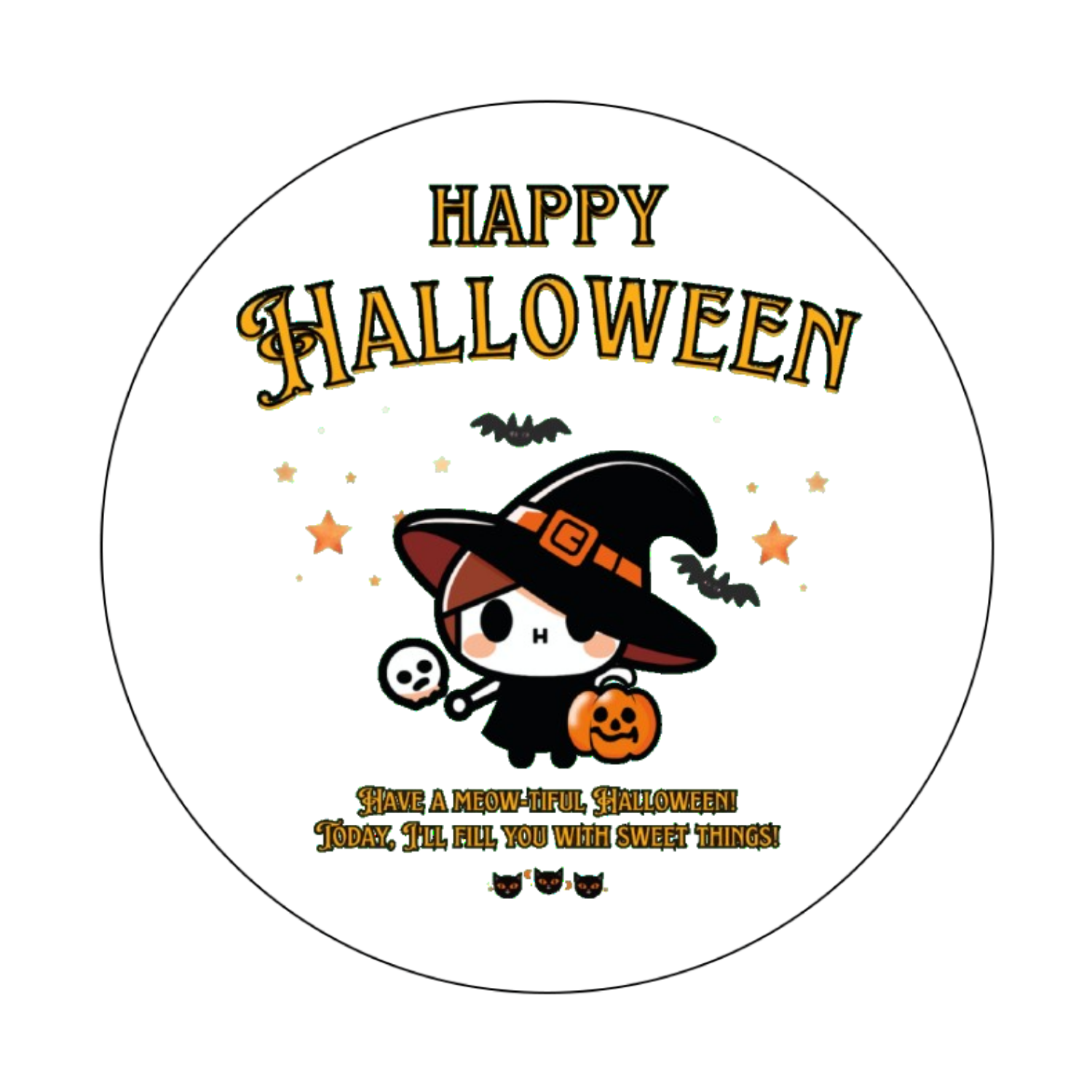 Halloween☆ニャン yellow オリジナル缶バッジ白背景(Φ75㎜)