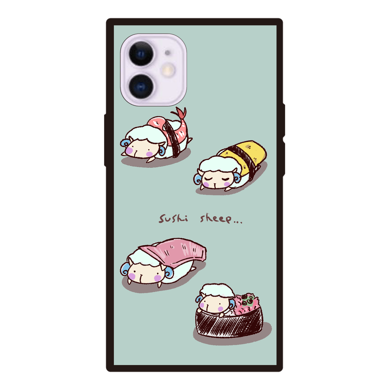 すしシープ iPhone背面強化ガラスケース：デフォルトiPhone12mini（機種変更可能） iPhone12mini 背面強化ガラス（スクエア）