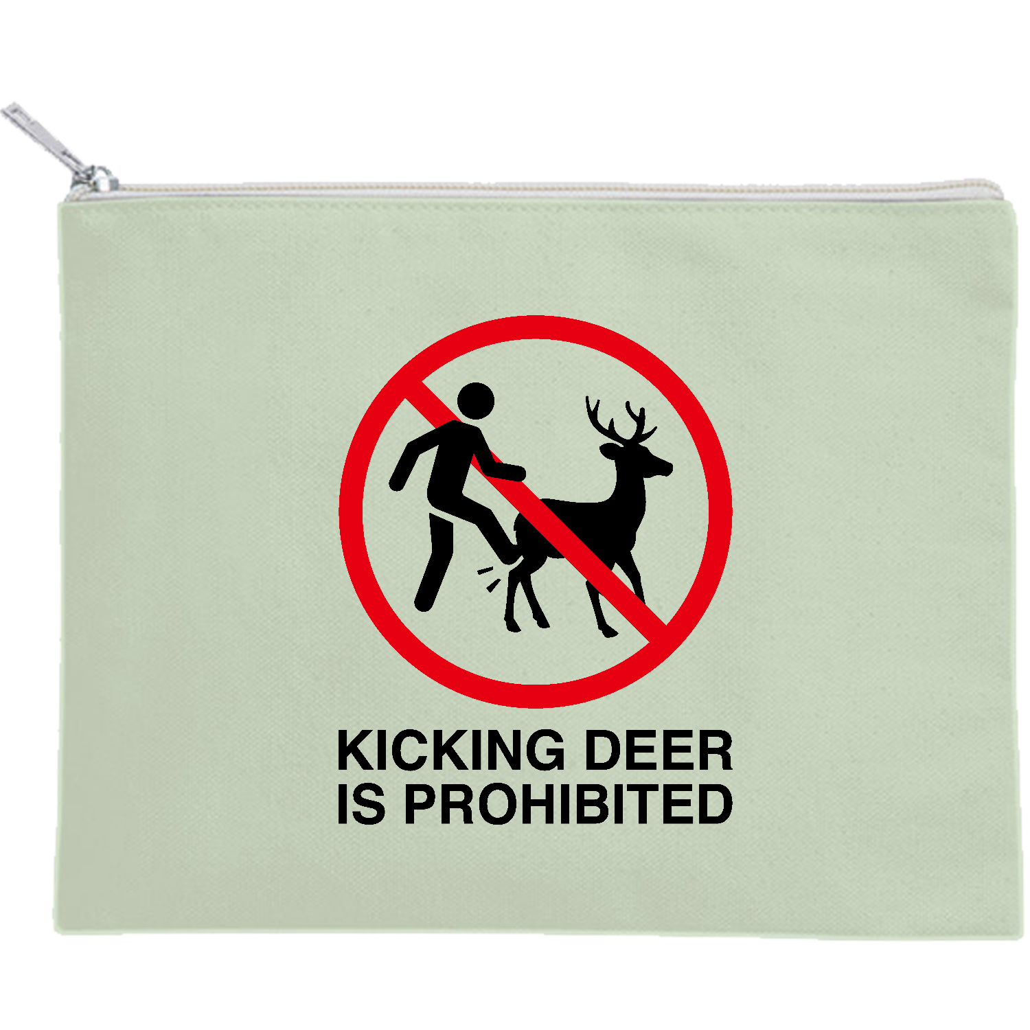 鹿キック禁止【奈良のシカ】標識デザイン キャンバスフラットポーチ（M）【白プリント有】