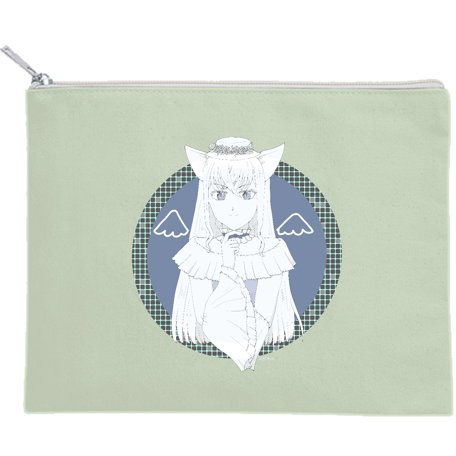 ねこ貴婦人 キャンバスフラットポーチ（M）【白プリント有】