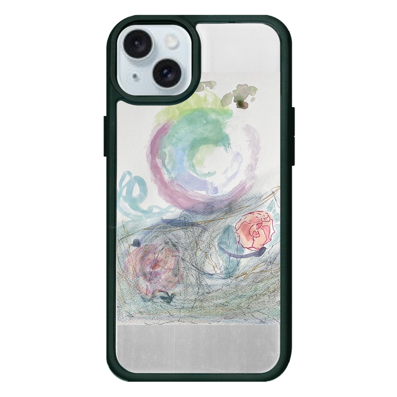 コン iPhone15plus プリントパネルラバーケース