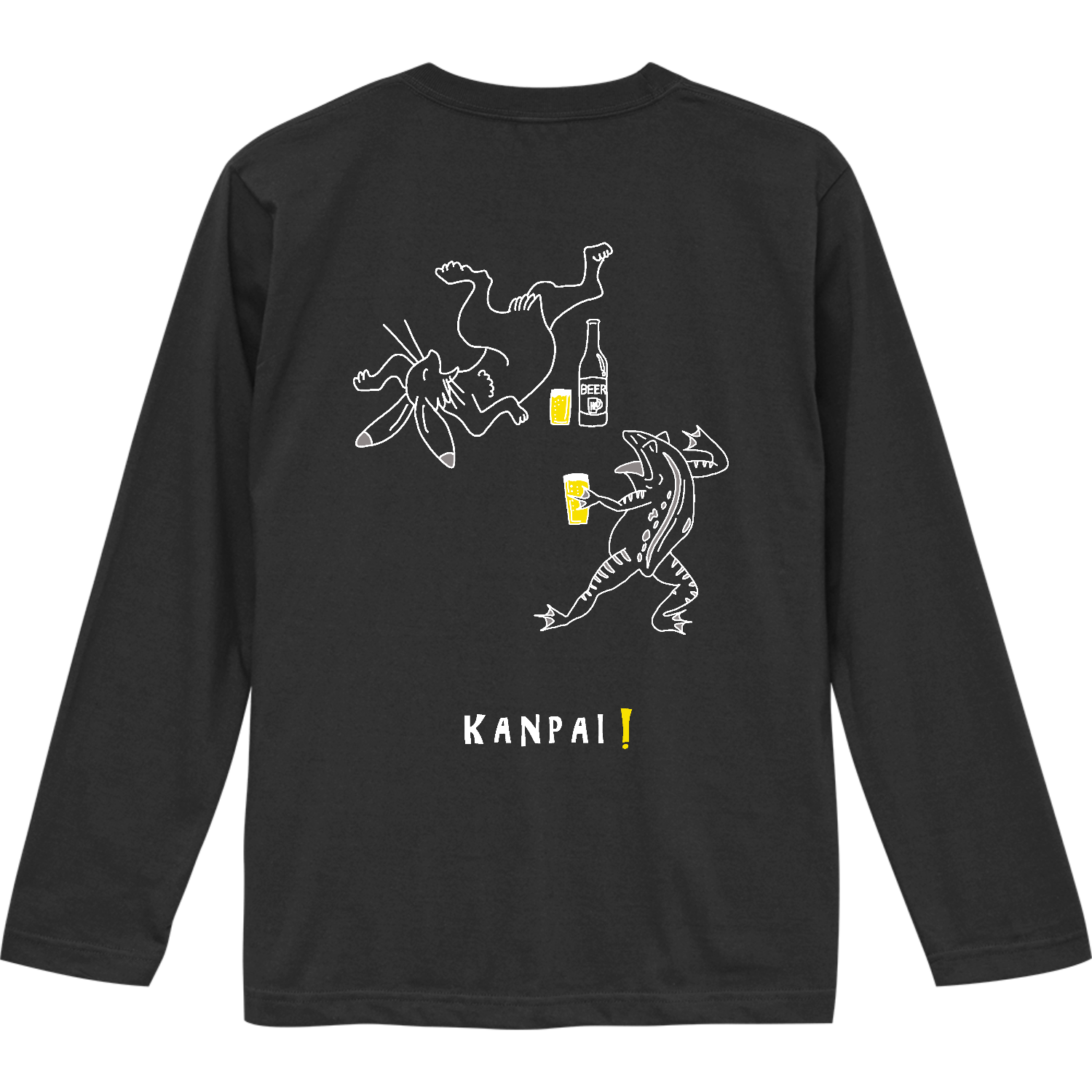 鳥獣戯画×BEER 白線画 バックプリント | ロングスリーブTシャツ ロングスリーブTシャツ