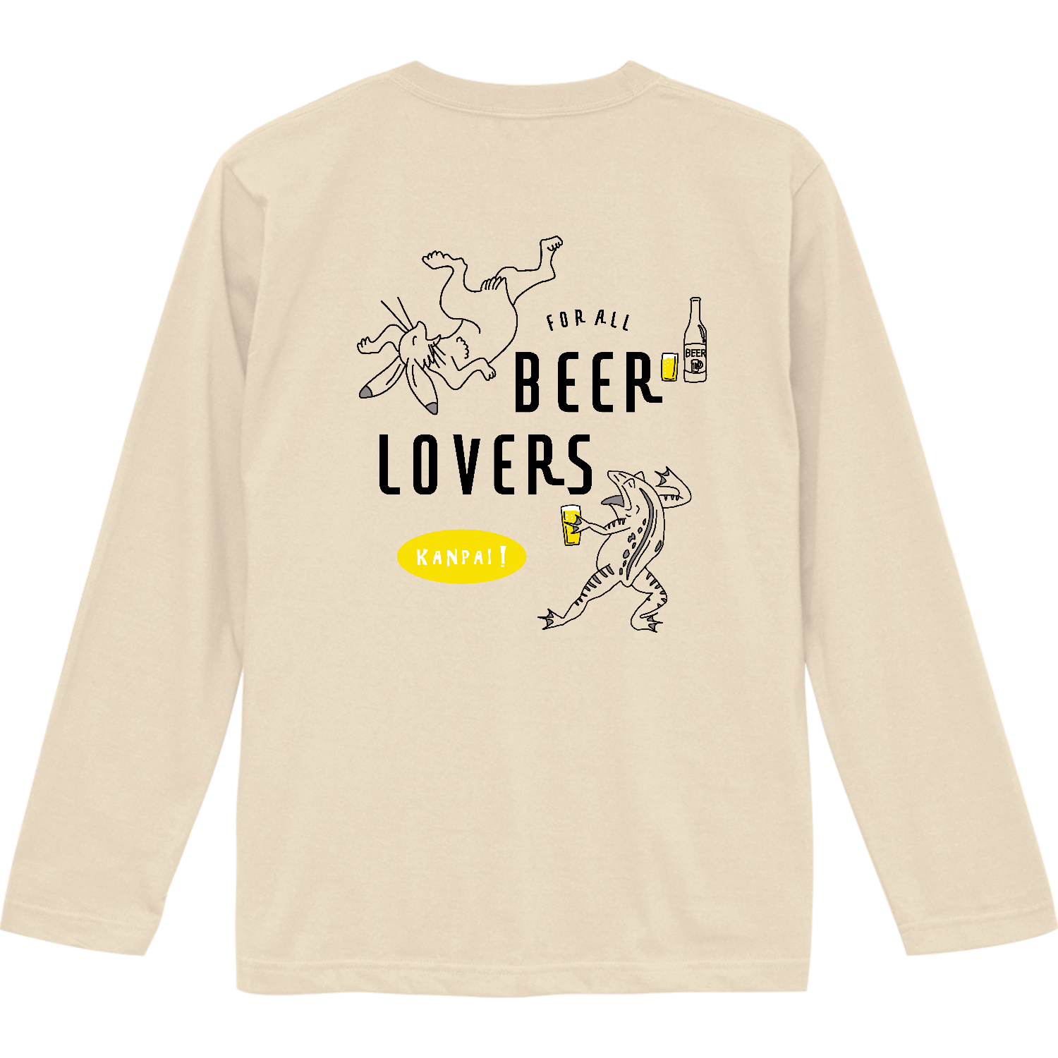 鳥獣戯画×BEER 黒メッセージ バックプリント | ロングスリーブTシャツ ロングスリーブTシャツ