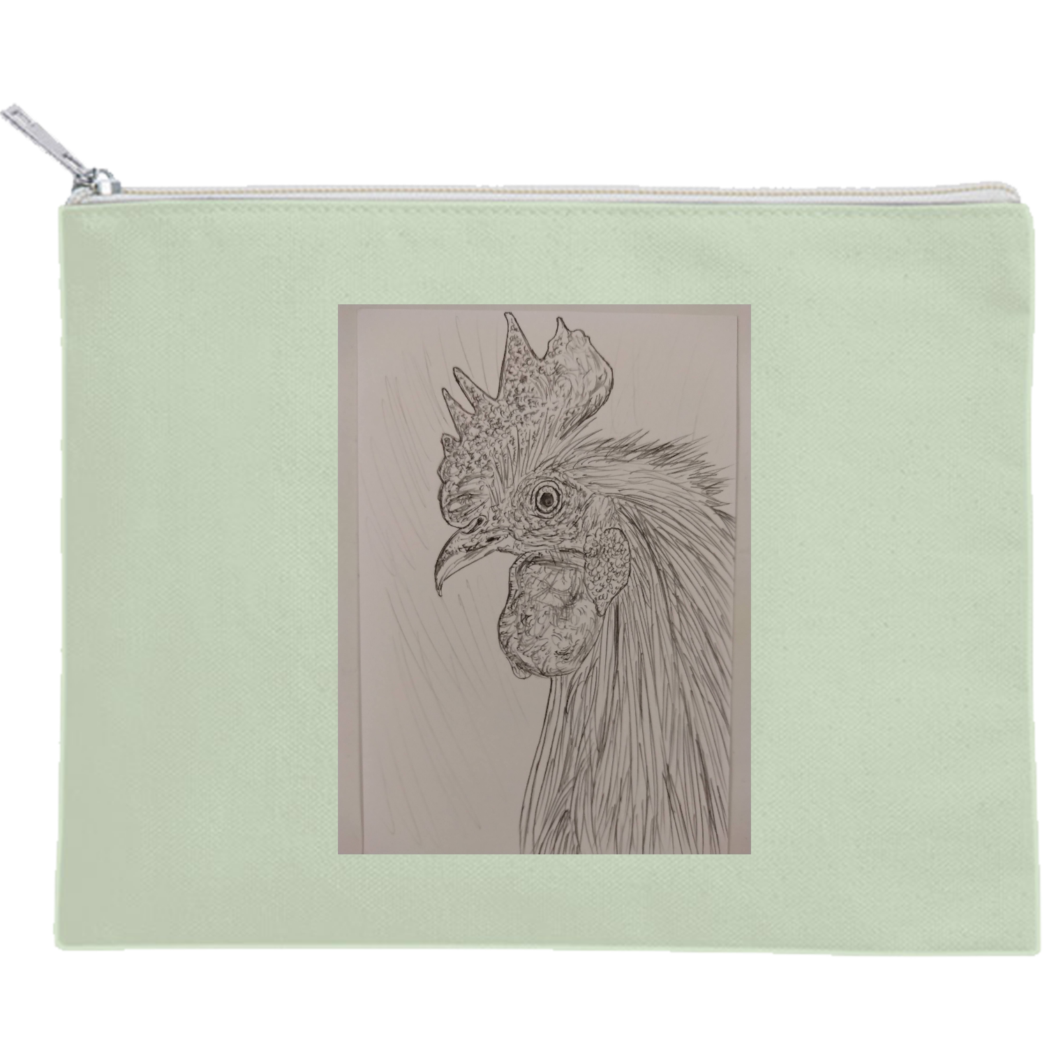 ニワトリ キャンバスフラットポーチ（M）【白プリント有】