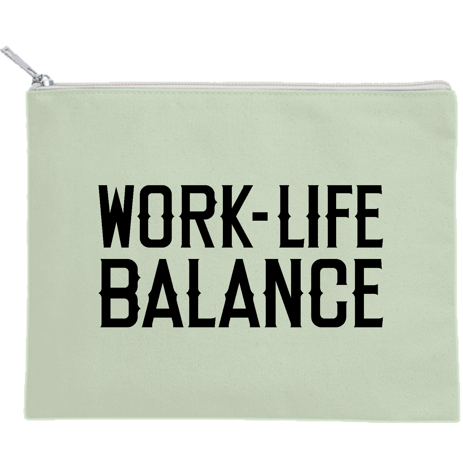 ワークライフバランス キャンバスフラットポーチ（M）【白プリント有】