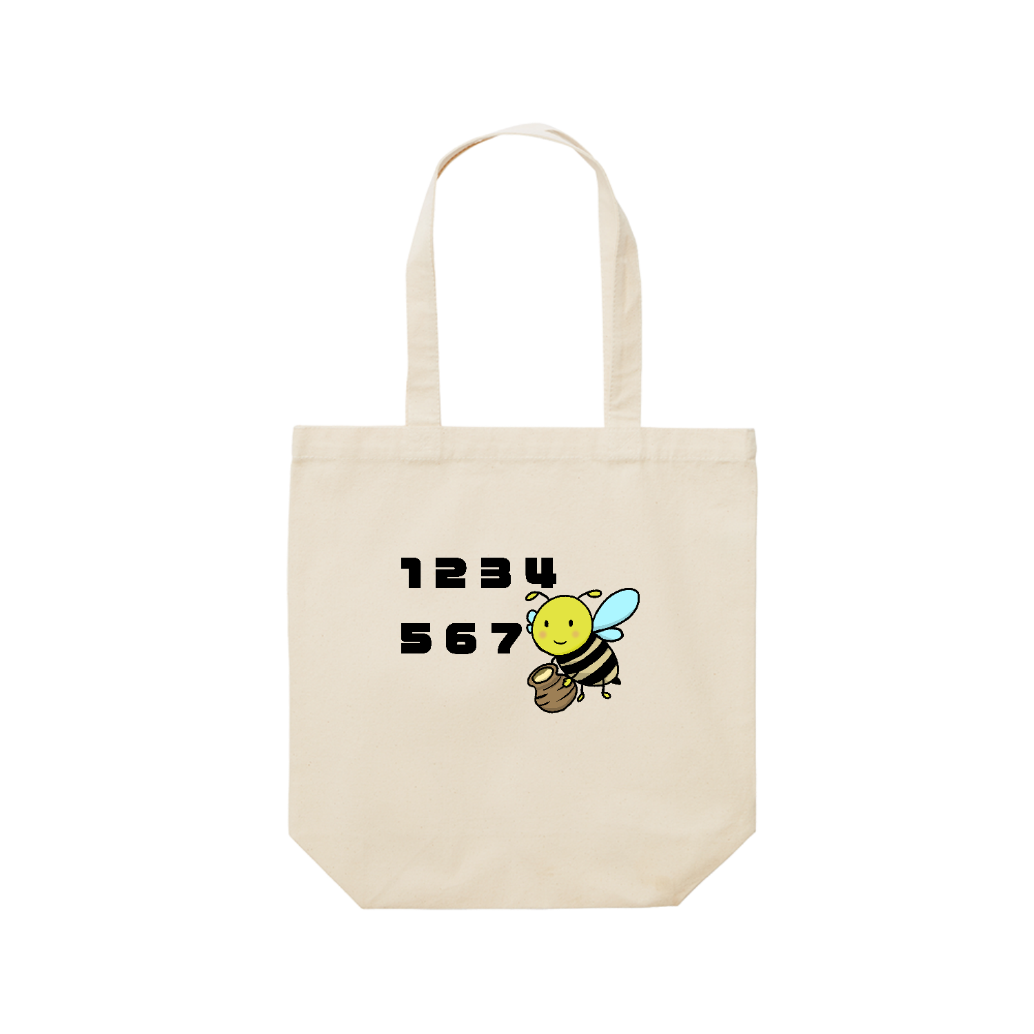1234567ハチ？ レギュラーキャンバストートバッグ(M) (フルカラー転写プリント)