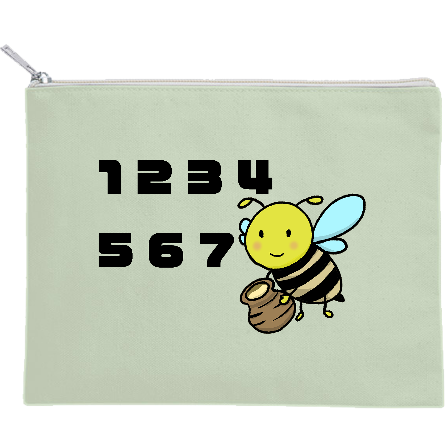 1234567ハチ？ キャンバスフラットポーチ（M）【白プリント有】