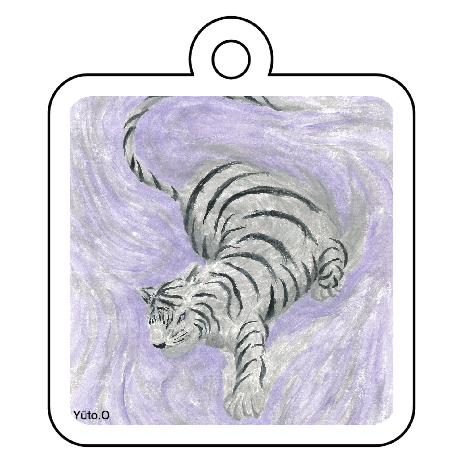 『白煙の霊虎』キーホルダーアクリルキーホルダー　四角型 (4cm)1