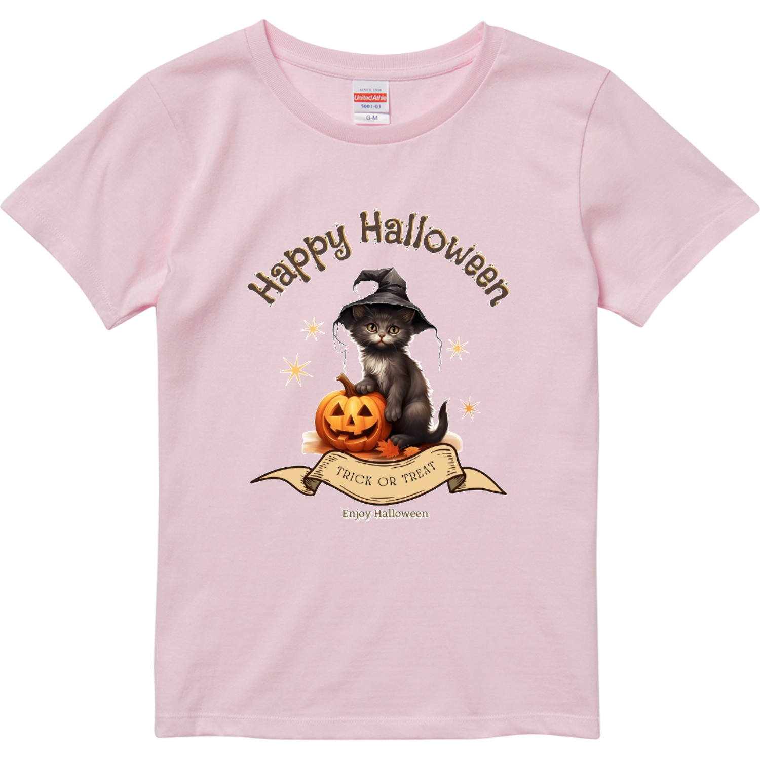ハロウィン☆黒猫 ハイクオリティーTシャツ（ガールズ）