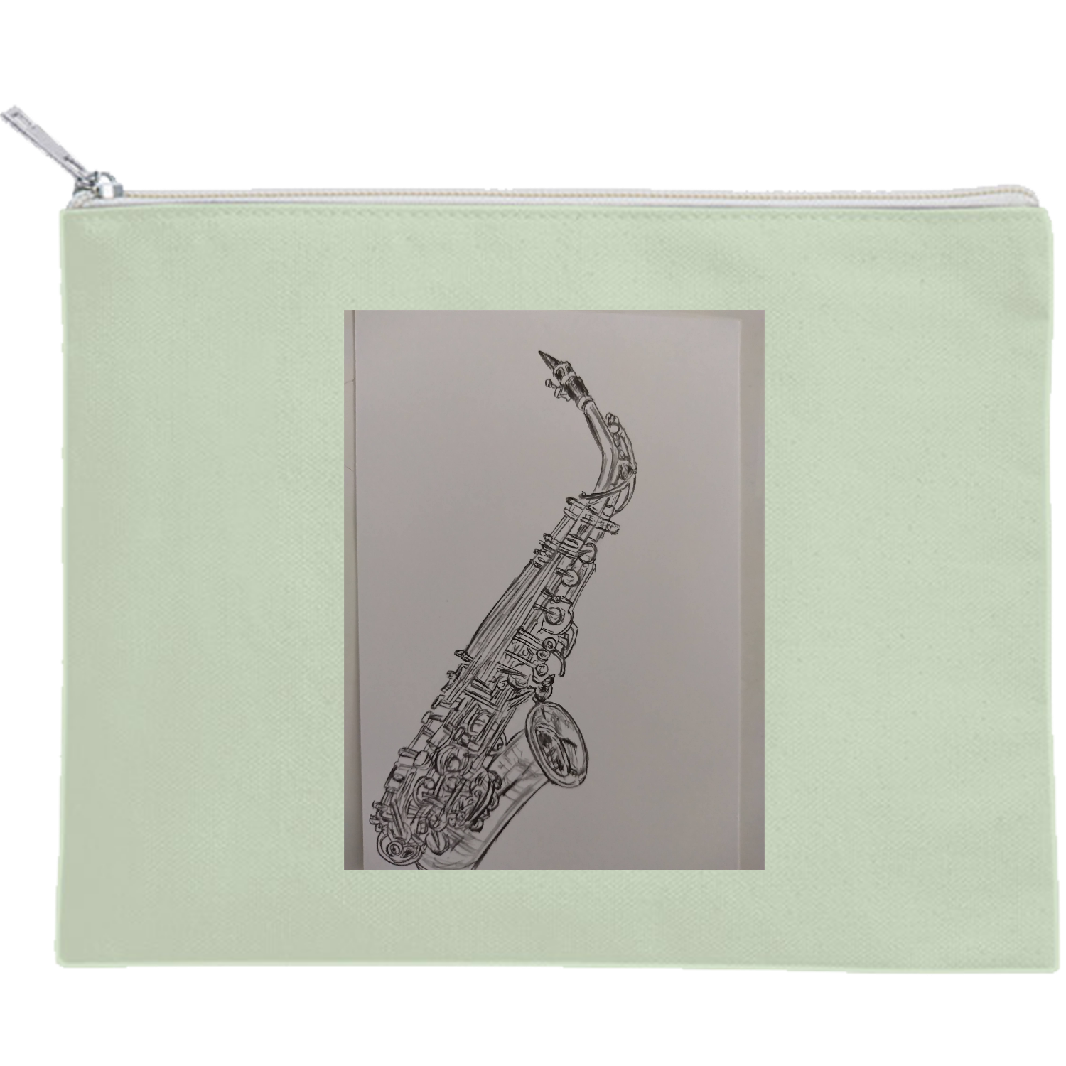 サックス キャンバスフラットポーチ（M）【白プリント有】