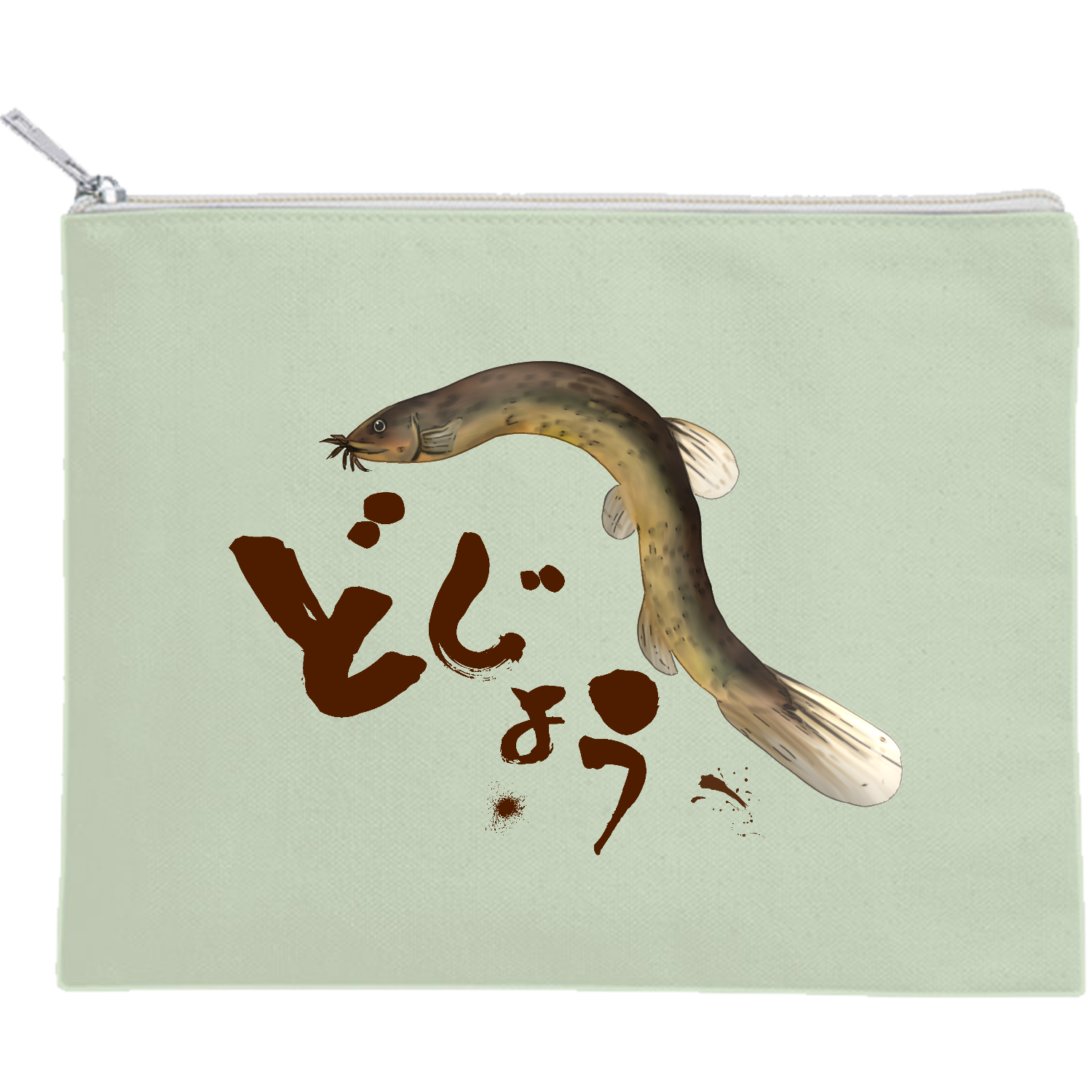 どじょうっこマーク キャンバスフラットポーチ（M）【白プリント有】