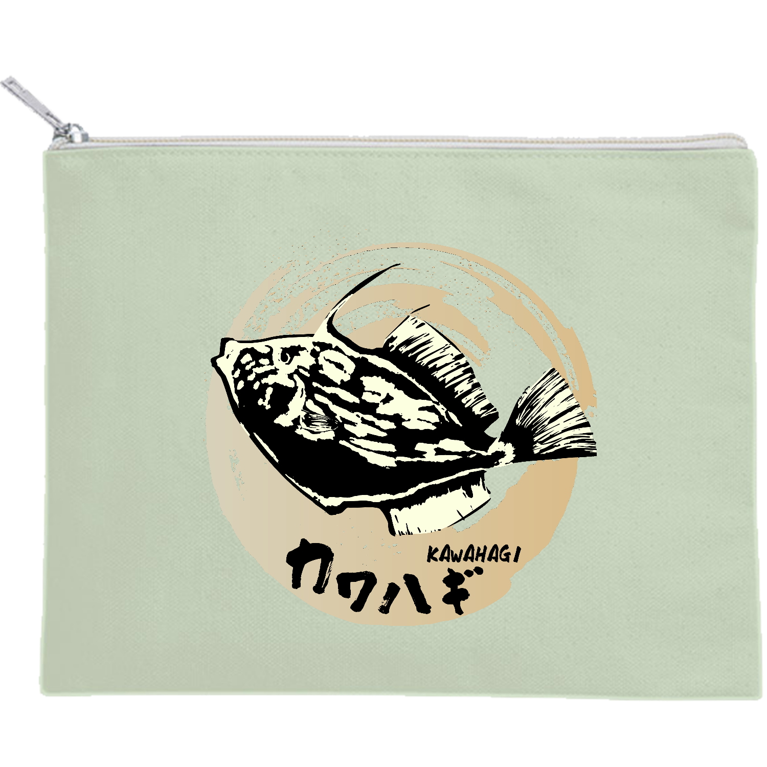 カワハギジャンプ キャンバスフラットポーチ（M）【白プリント有】