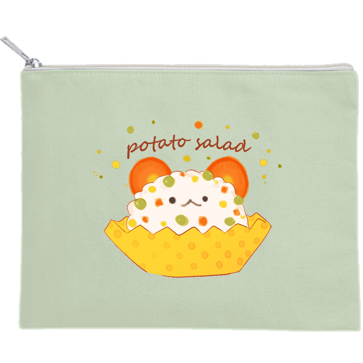 ぽてとさらだ キャンバスフラットポーチ（M）【白プリント有】