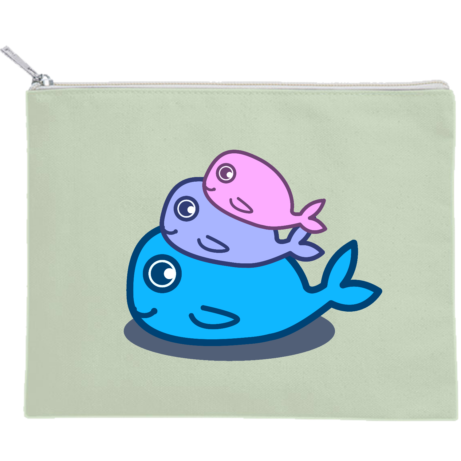 くじらタワー キャンバスフラットポーチ（M）【白プリント有】