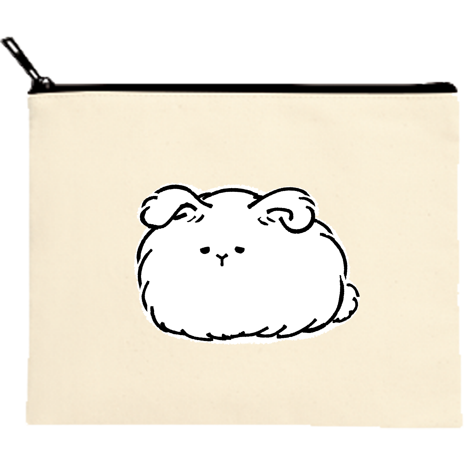 もふもふアンゴラウサギ キャンバスフラットポーチ（M）【白プリント有】