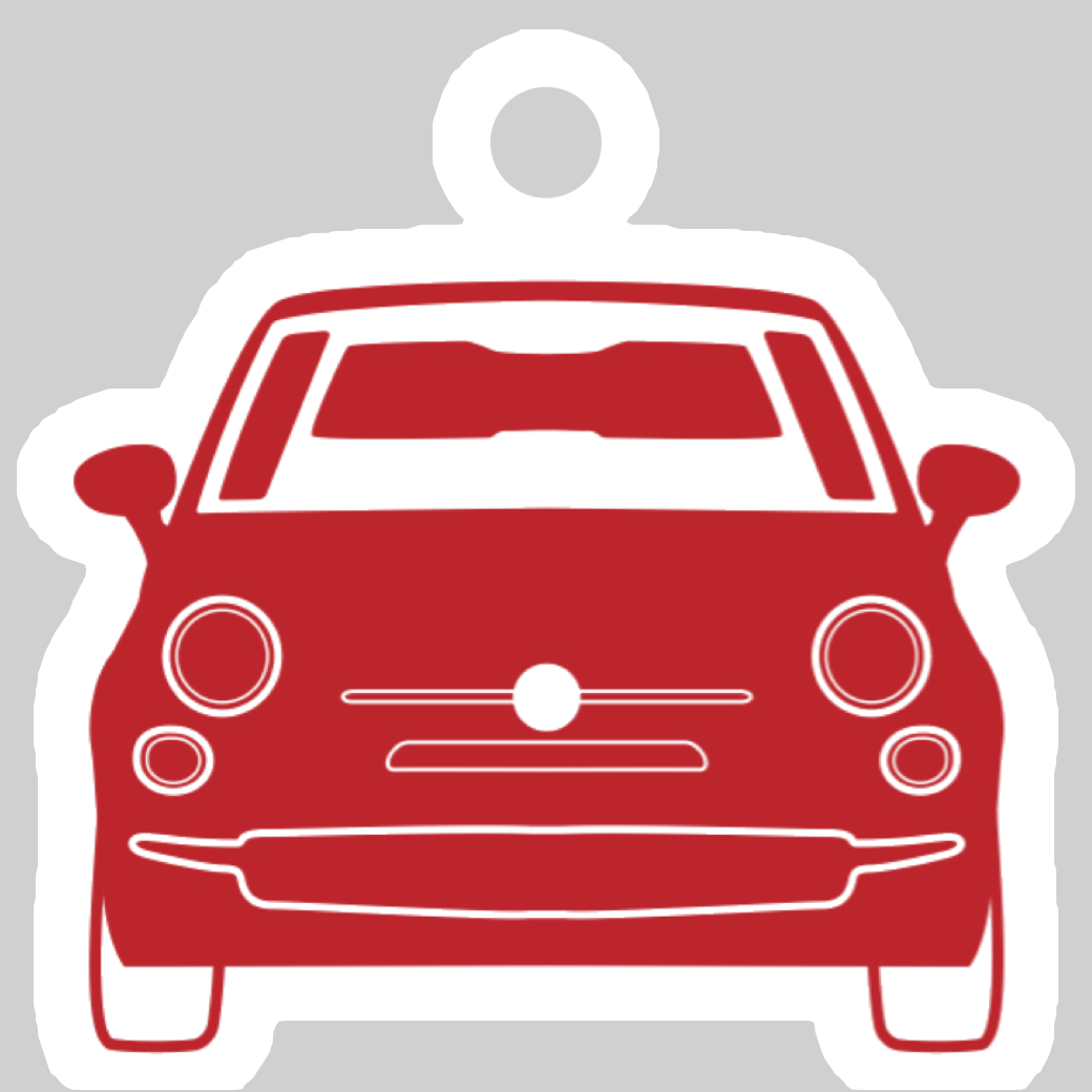 イタリア車風ダイカット型中赤キーホルダー(正面)Part1 ダイカットアクリルキーホルダー(4×4cm)