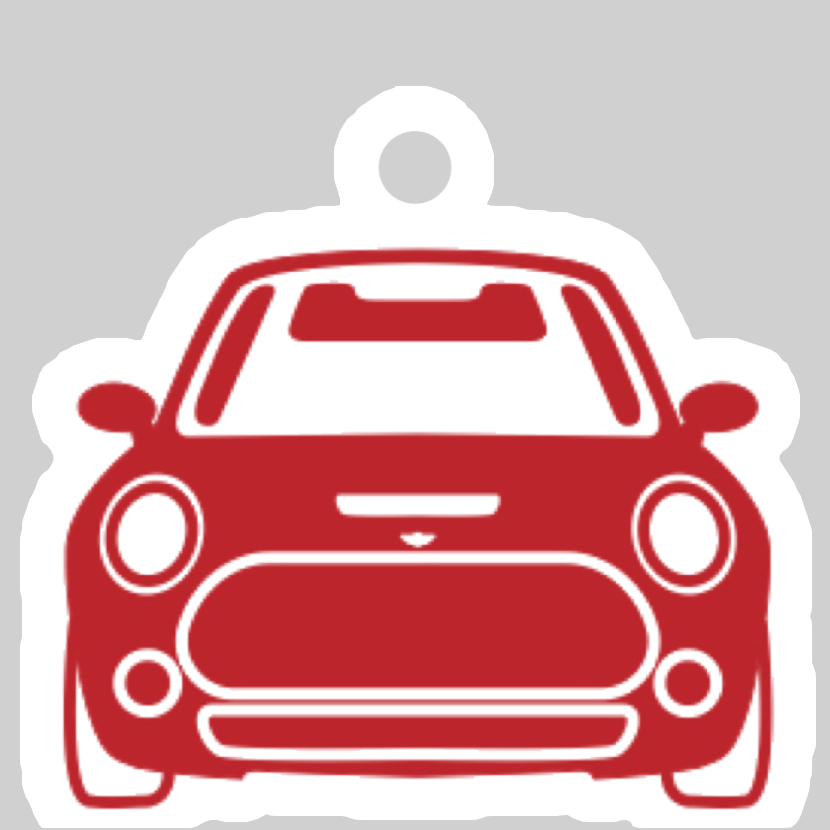 ミニクーパー風ダイカット型キーホルダー中赤(正面) ダイカットアクリルキーホルダー(4×4cm)