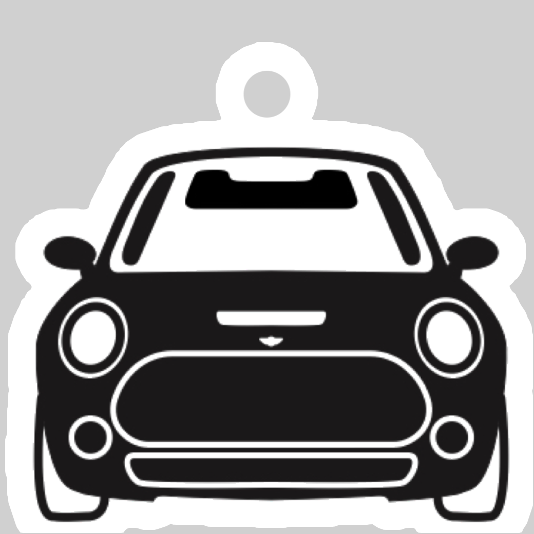 ミニクーパー風ダイカット型キーホルダー中黒(正面) ダイカットアクリルキーホルダー(4×4cm)