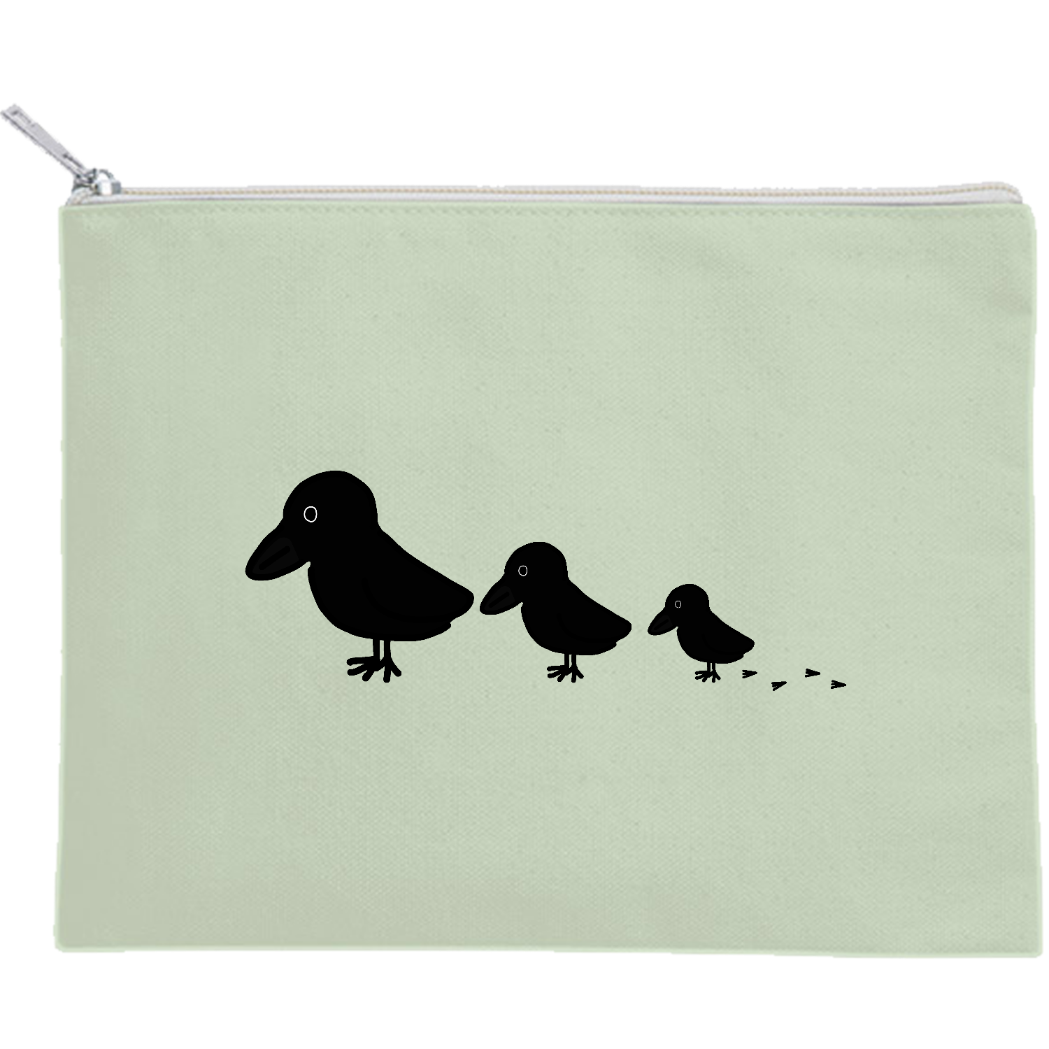 カラスの親子ちゃん キャンバスフラットポーチ（M）【白プリント有】