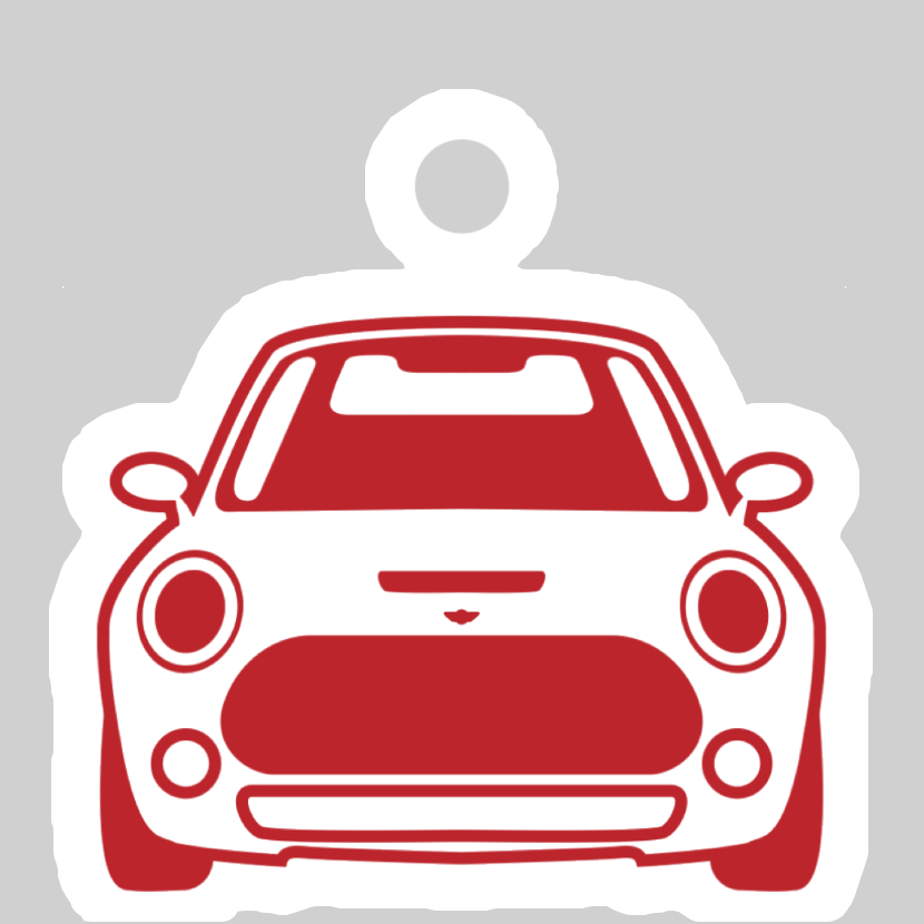 ミニクーパー風ダイカット型キーホルダー赤(正面) ダイカットアクリルキーホルダー(4×4cm)