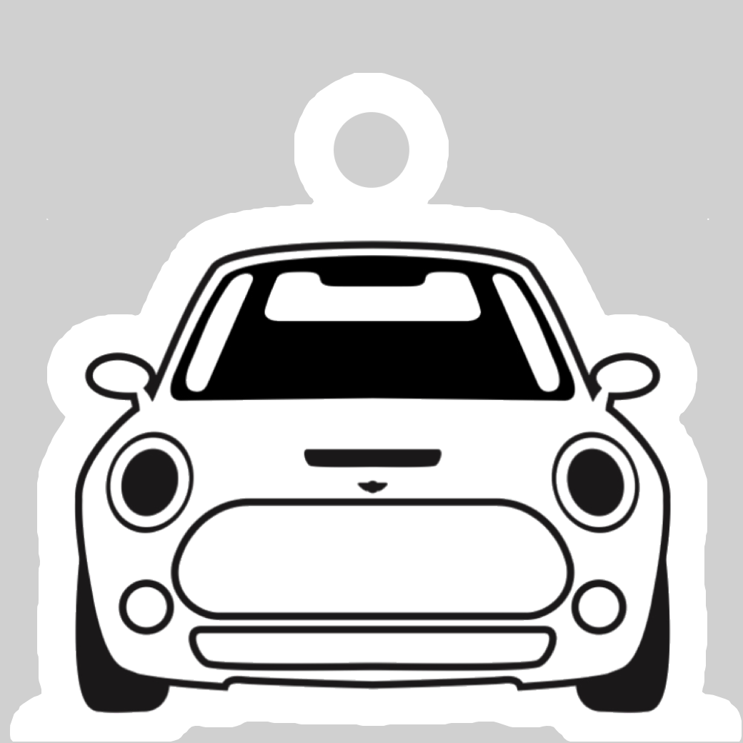 ミニクーパー風ダイカット型キーホルダー黒(正面) ダイカットアクリルキーホルダー(4×4cm)