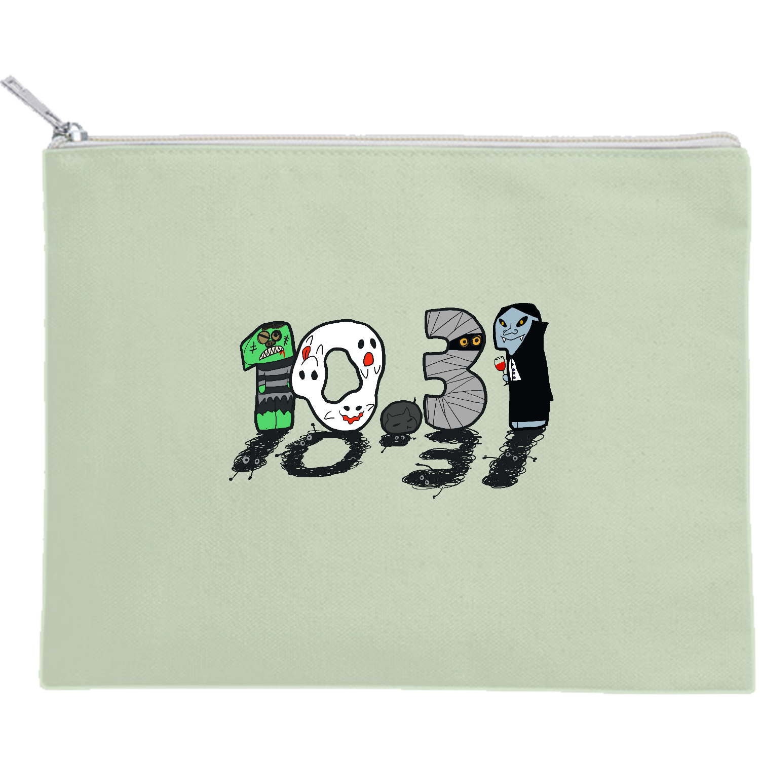 ハロウィン　ゾンビ　ミイラ　お化け　バンパイヤ キャンバスフラットポーチ（M）【白プリント有】