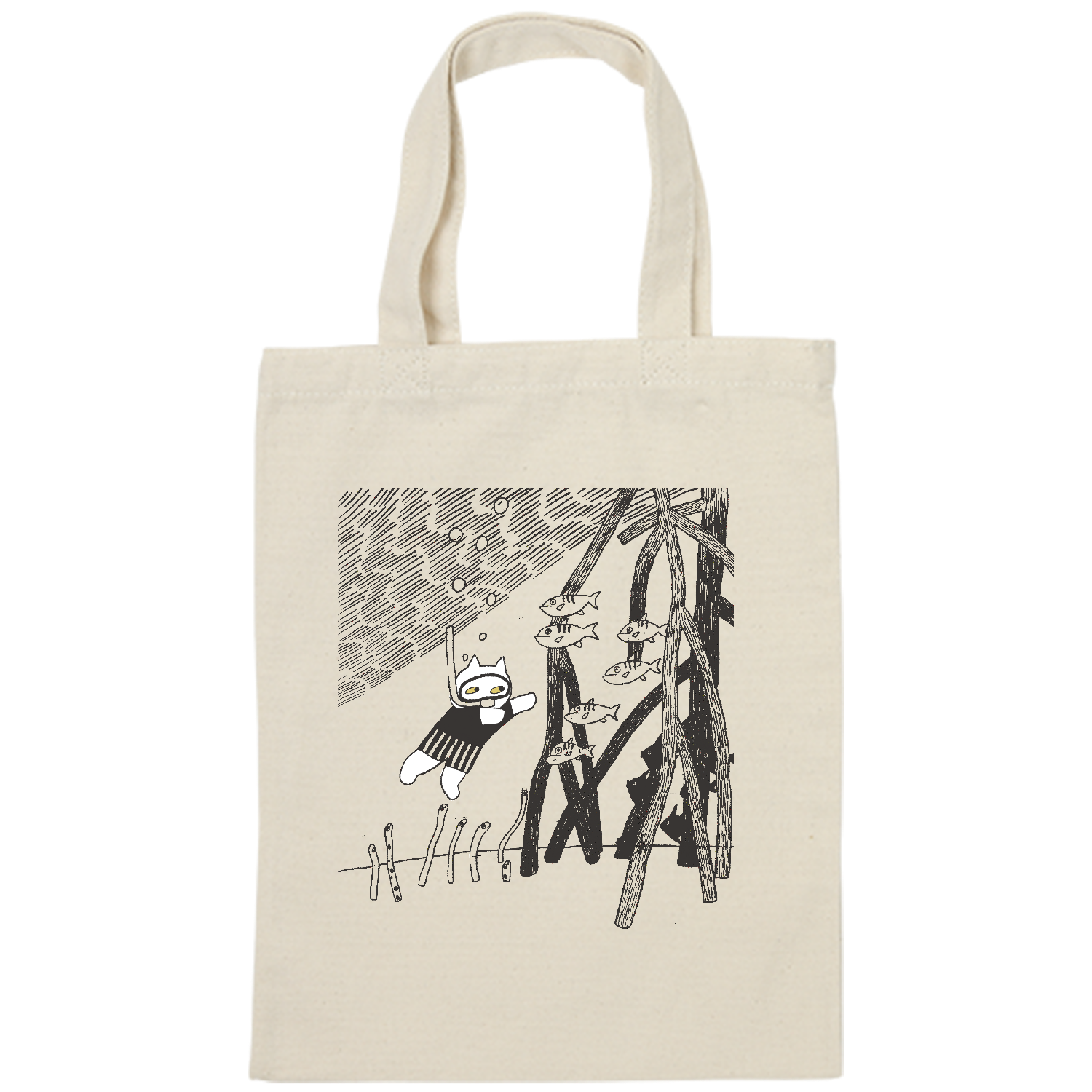 ねこ　海水浴 ライトキャンバスバッグ（M)