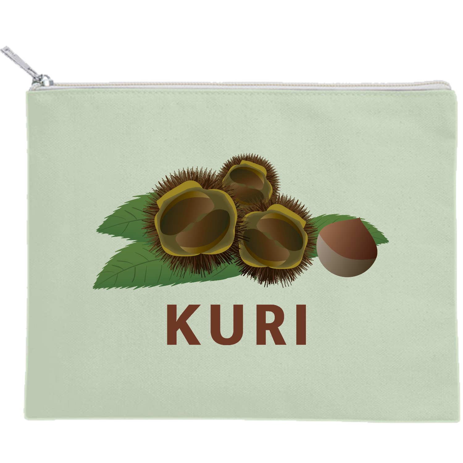 栗のイラスト キャンバスフラットポーチ（M）【白プリント有】