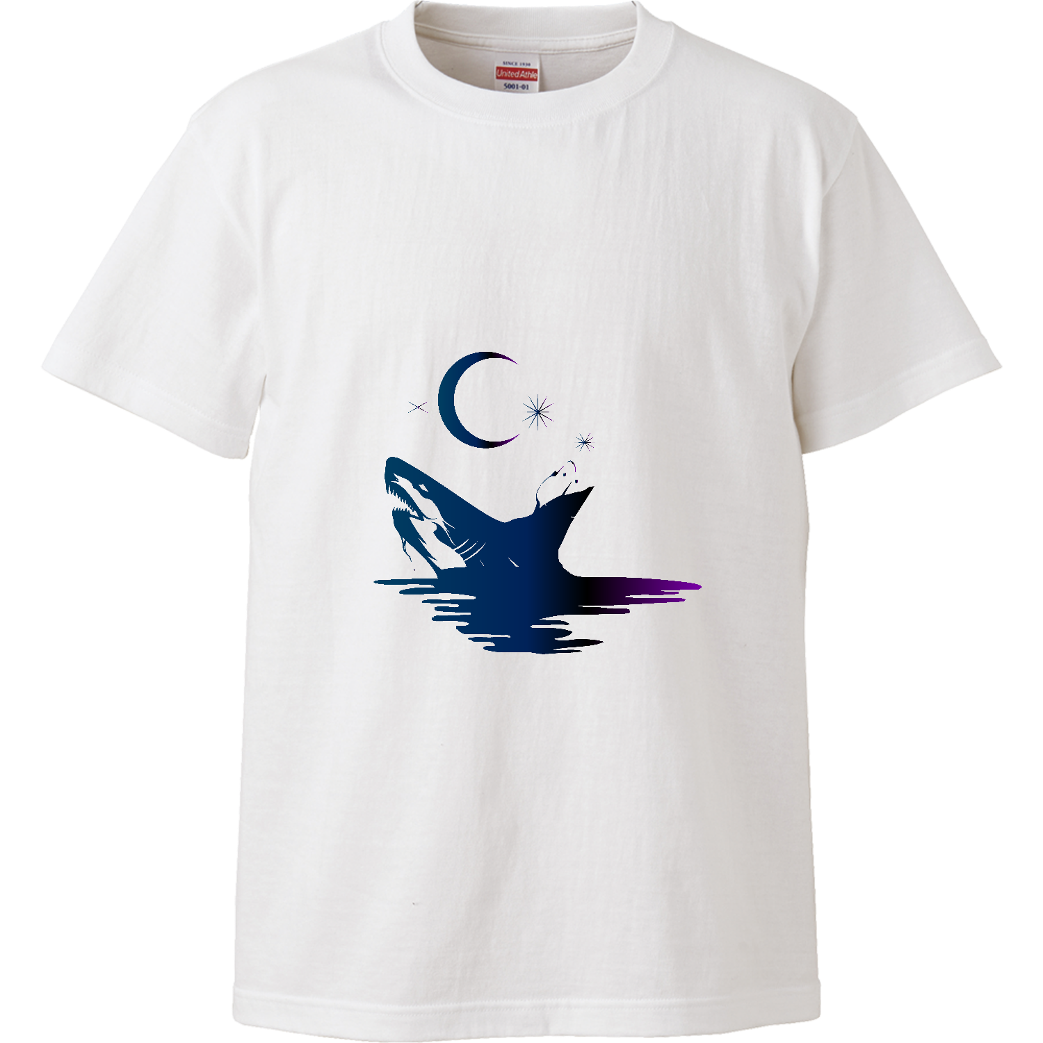 月とサメのシルエットアート ハイクオリティーTシャツ