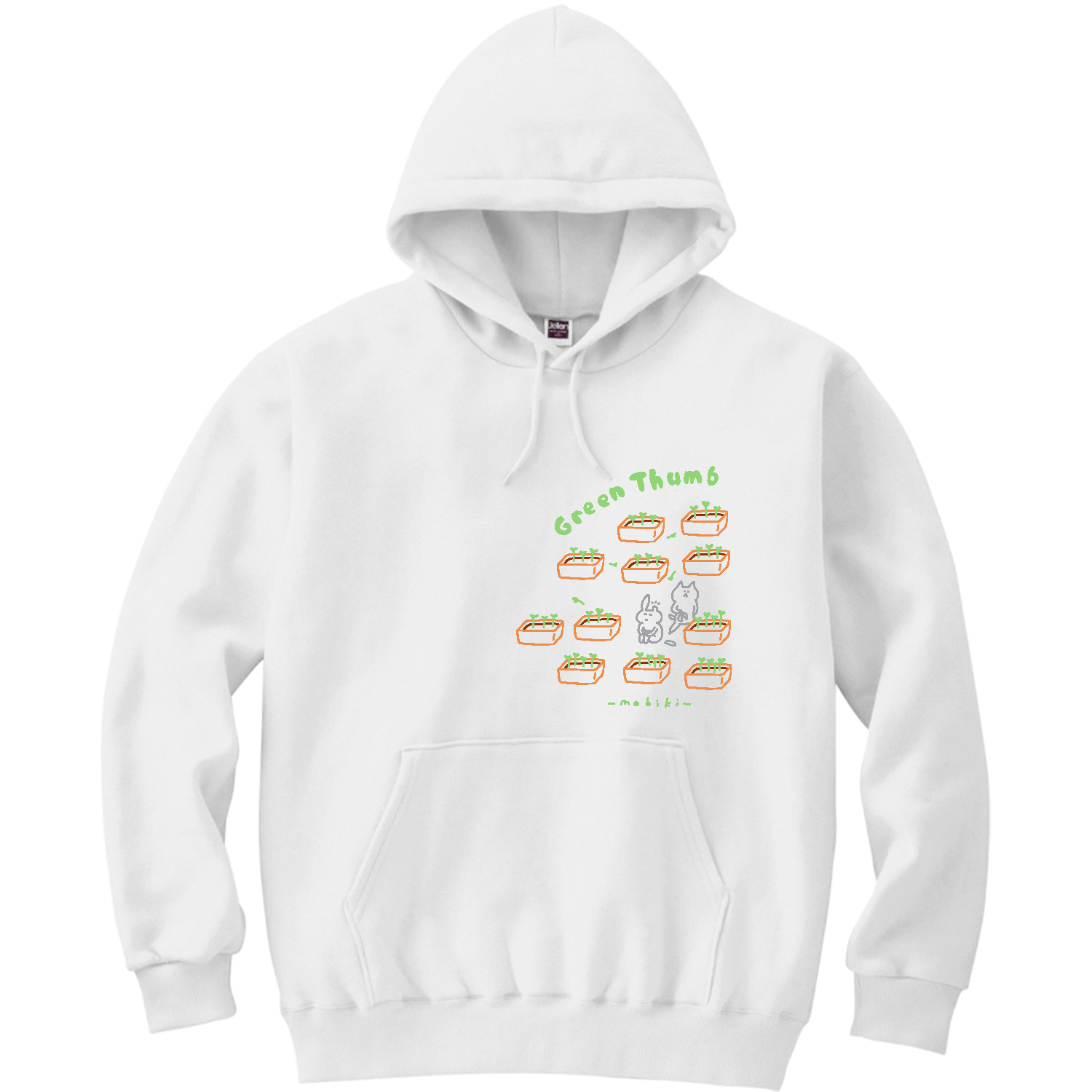 間引き中にウサギ 軽量プルパーカー (長袖プリント)