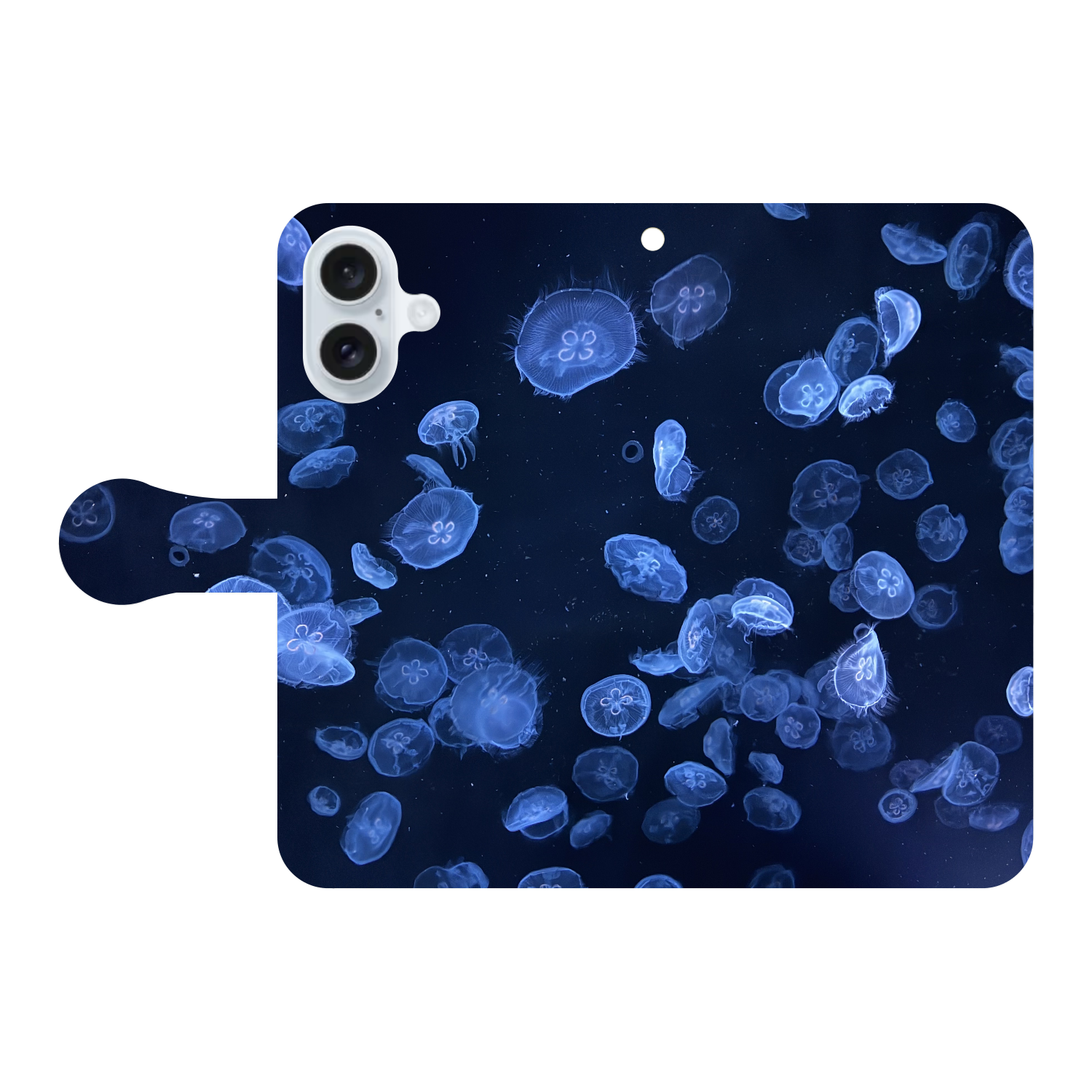 水中を泳ぐクラゲ iPhone16 手帳型スマホケース