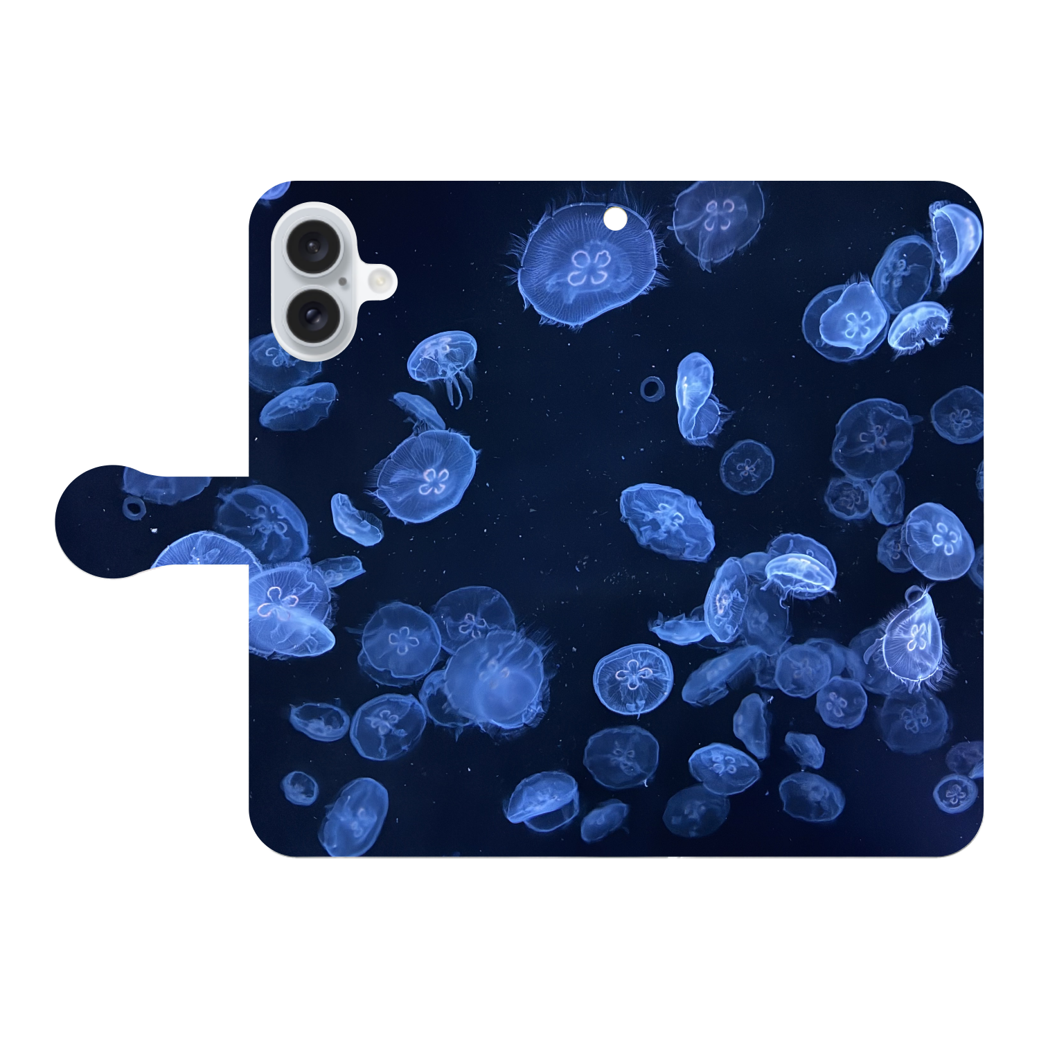 水中を泳ぐクラゲ iPhone16 Plus 手帳型スマホケース