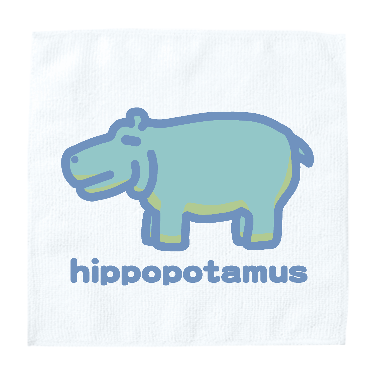 お昼が楽しみなカバ（あお） ソフトタッチミニタオル