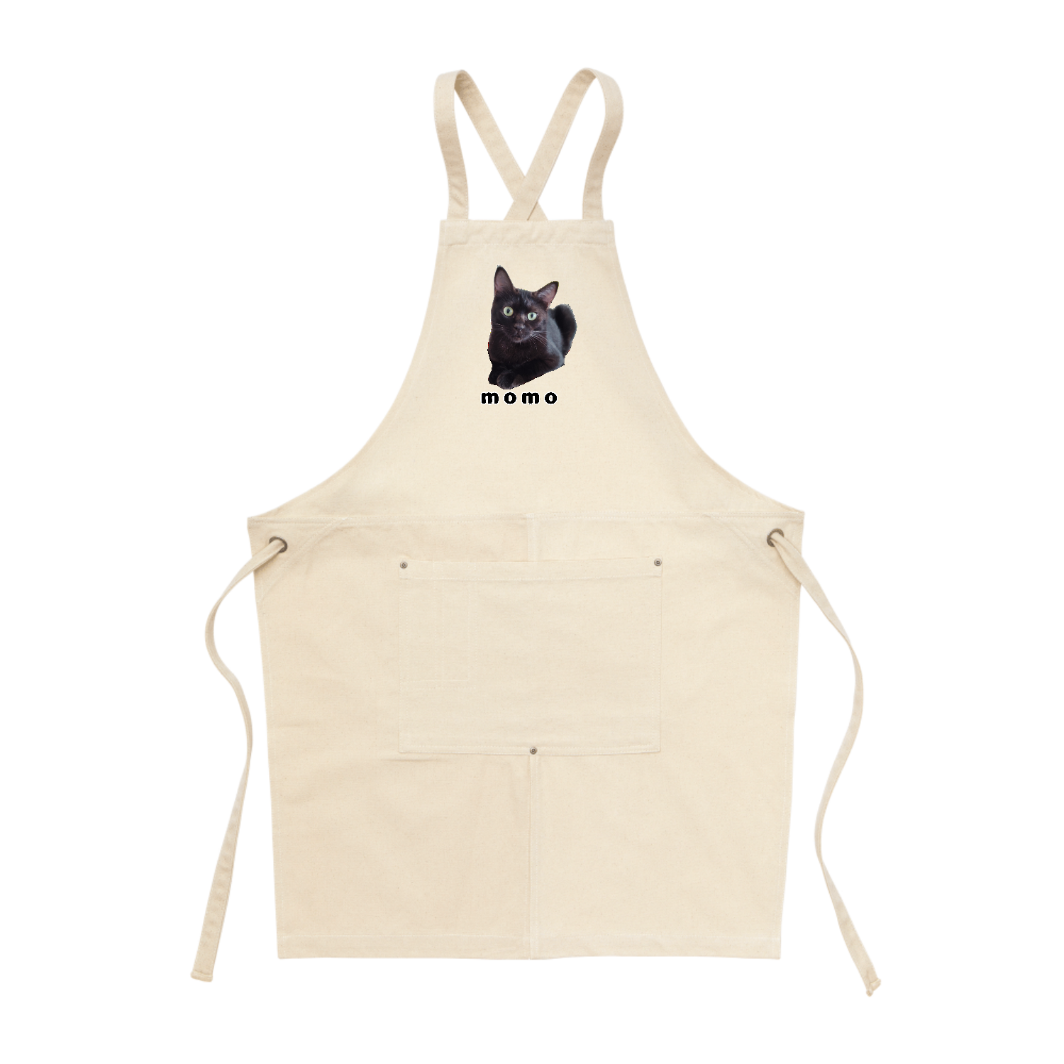 黒ねこももちゃん ウォッシュキャンバスエプロン