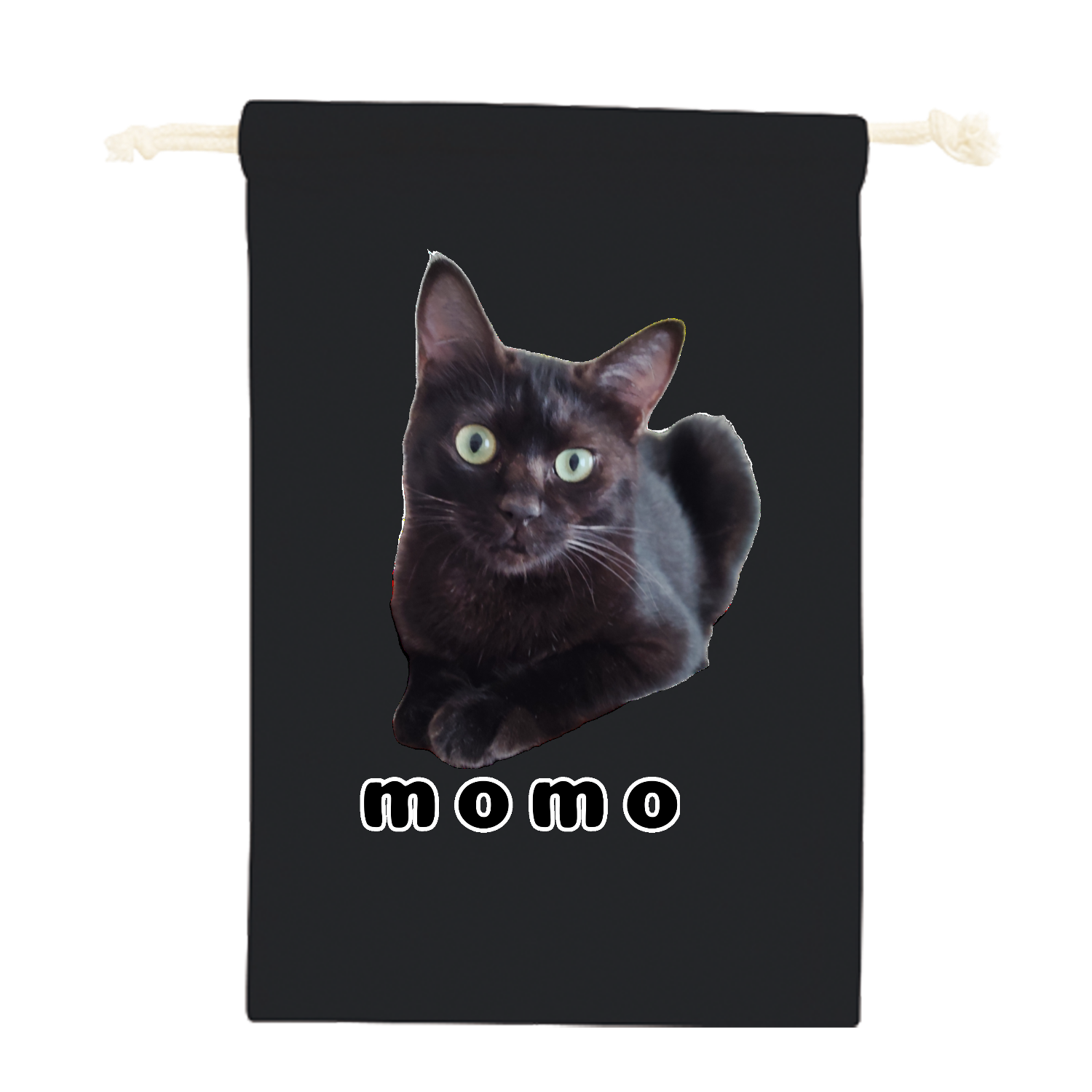 黒ねこももちゃん コットン巾着（Ｍ）