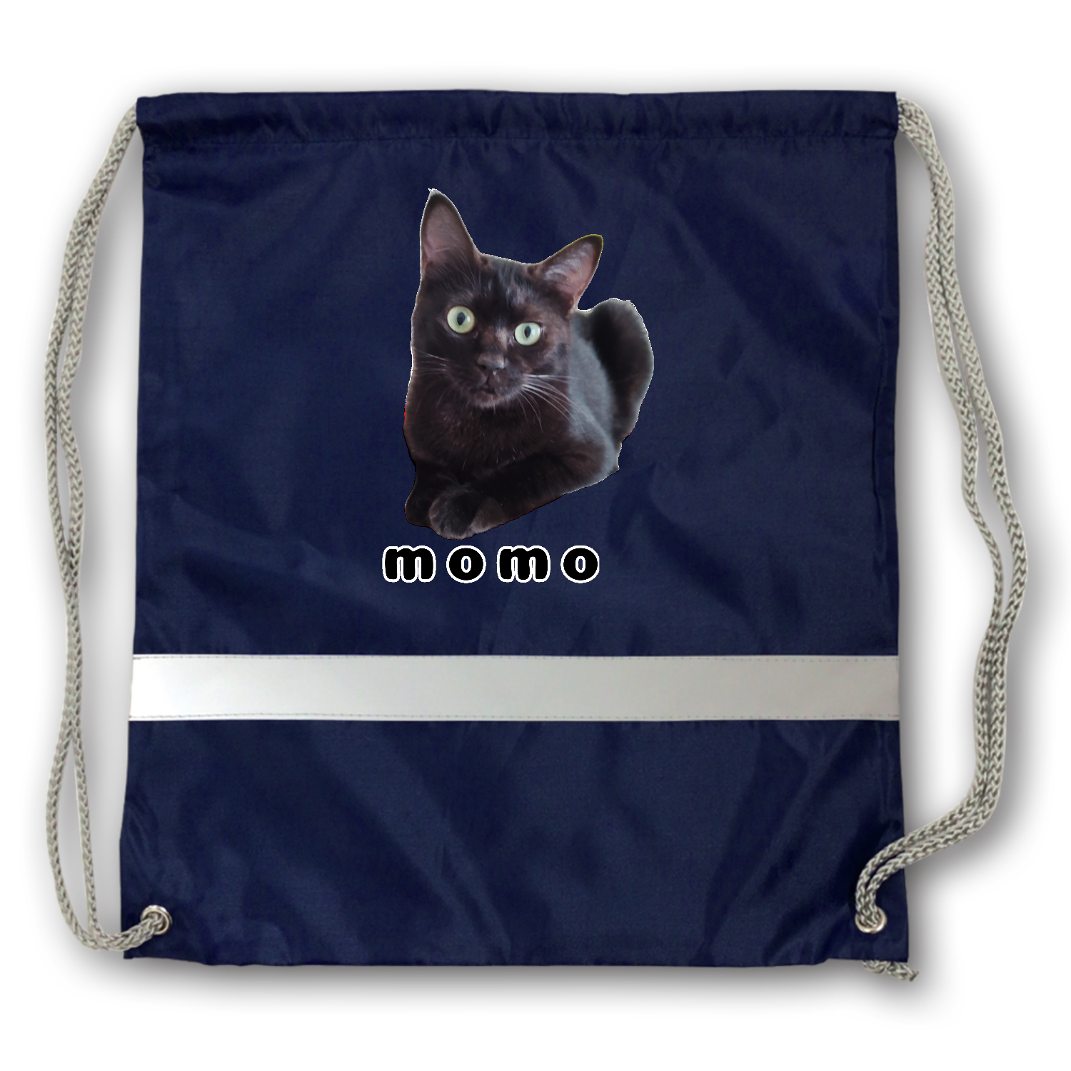 黒ねこももちゃん リフレクター付巾着リュック