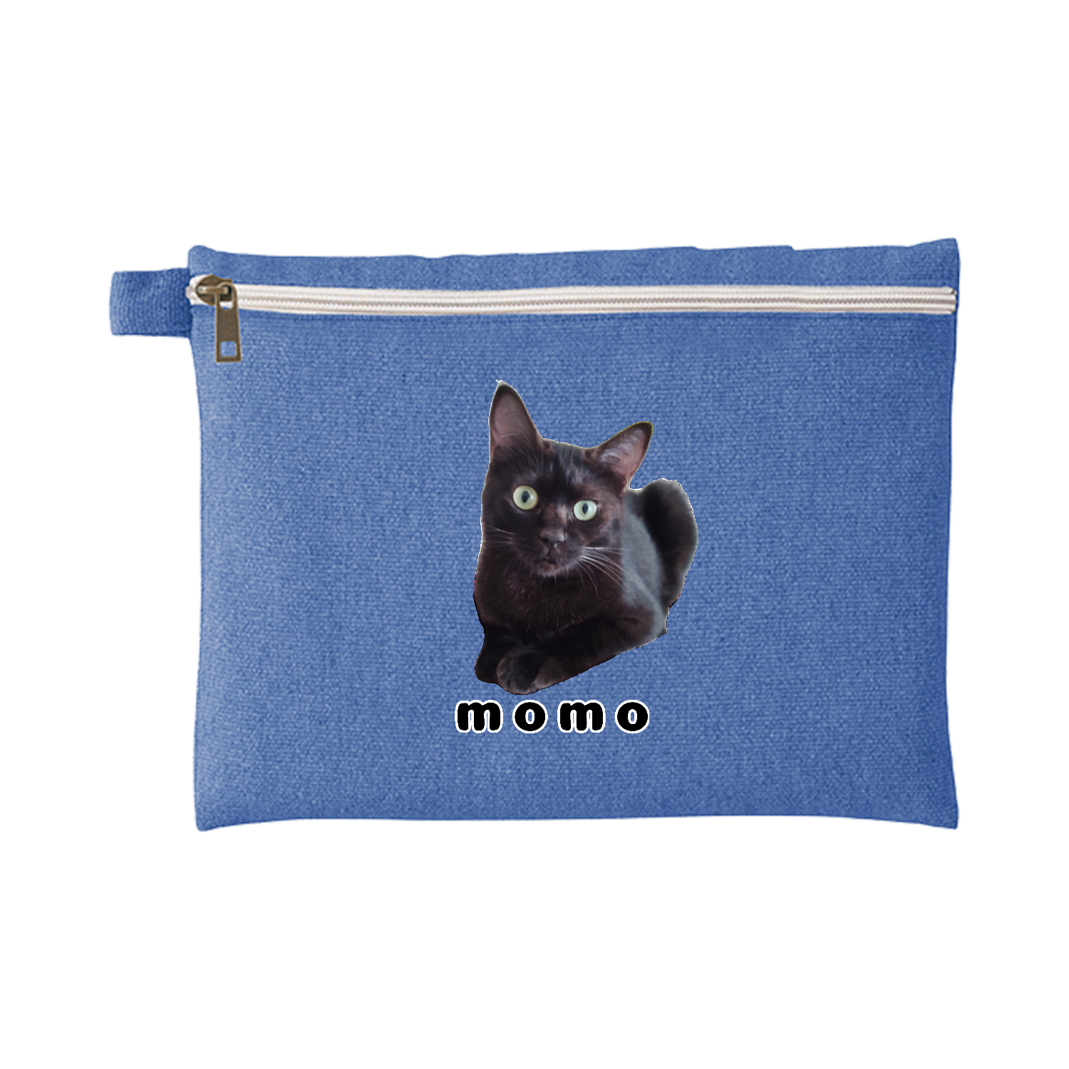 黒ねこももちゃん シャンブリックキャンバスフラットポーチ（L）