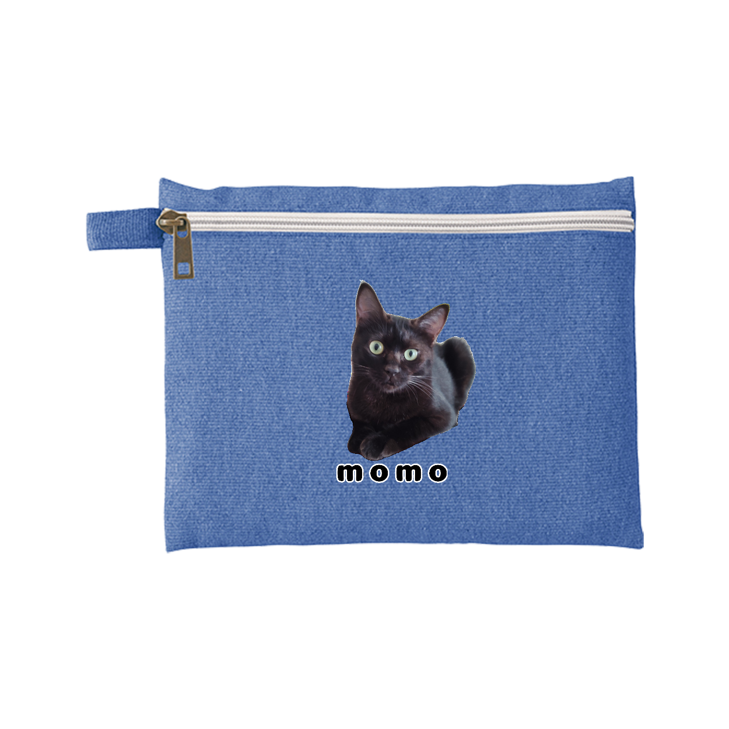 黒ねこももちゃん シャンブリックキャンバスフラットポーチ（M）