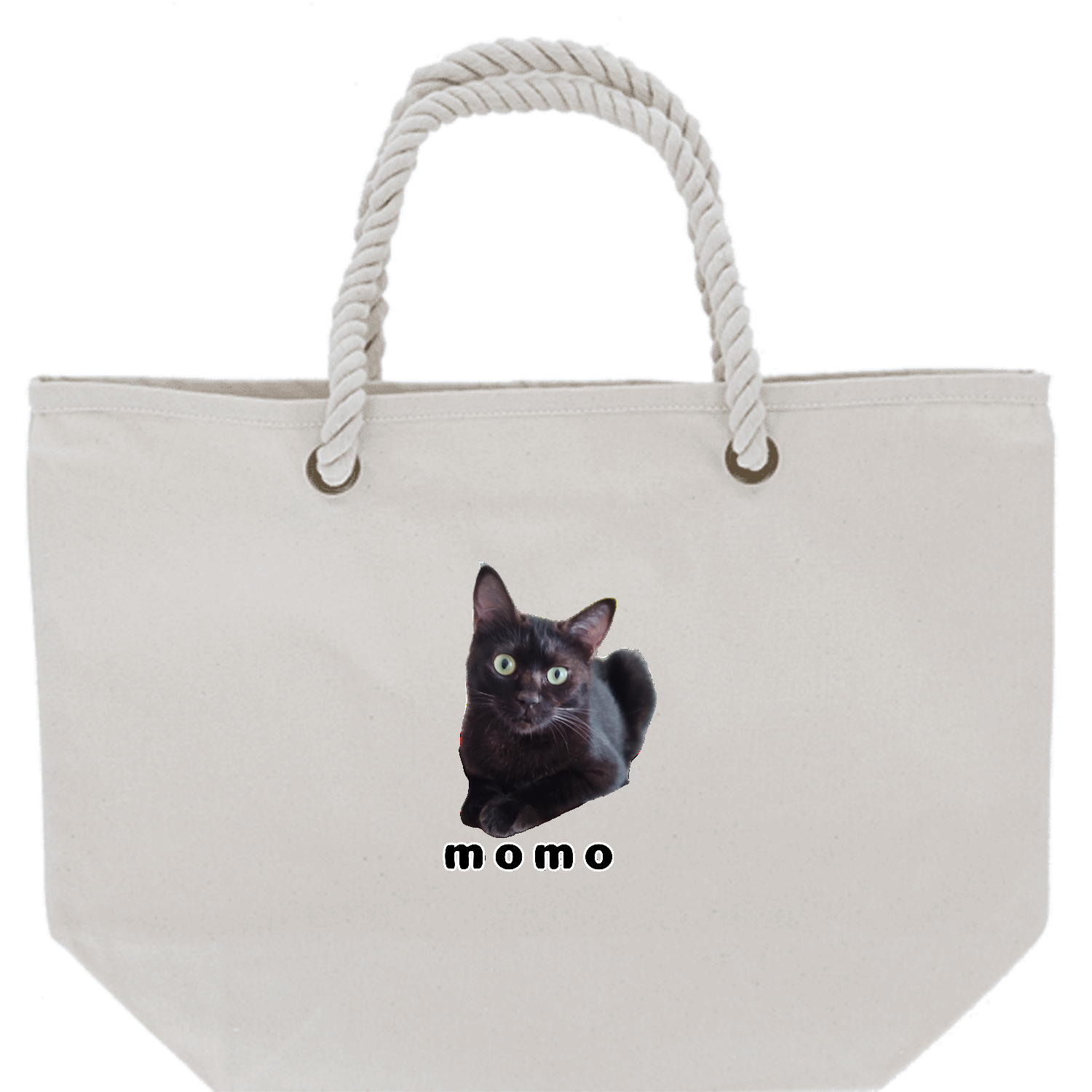 黒ねこももちゃん キャンバスマリントート（M）