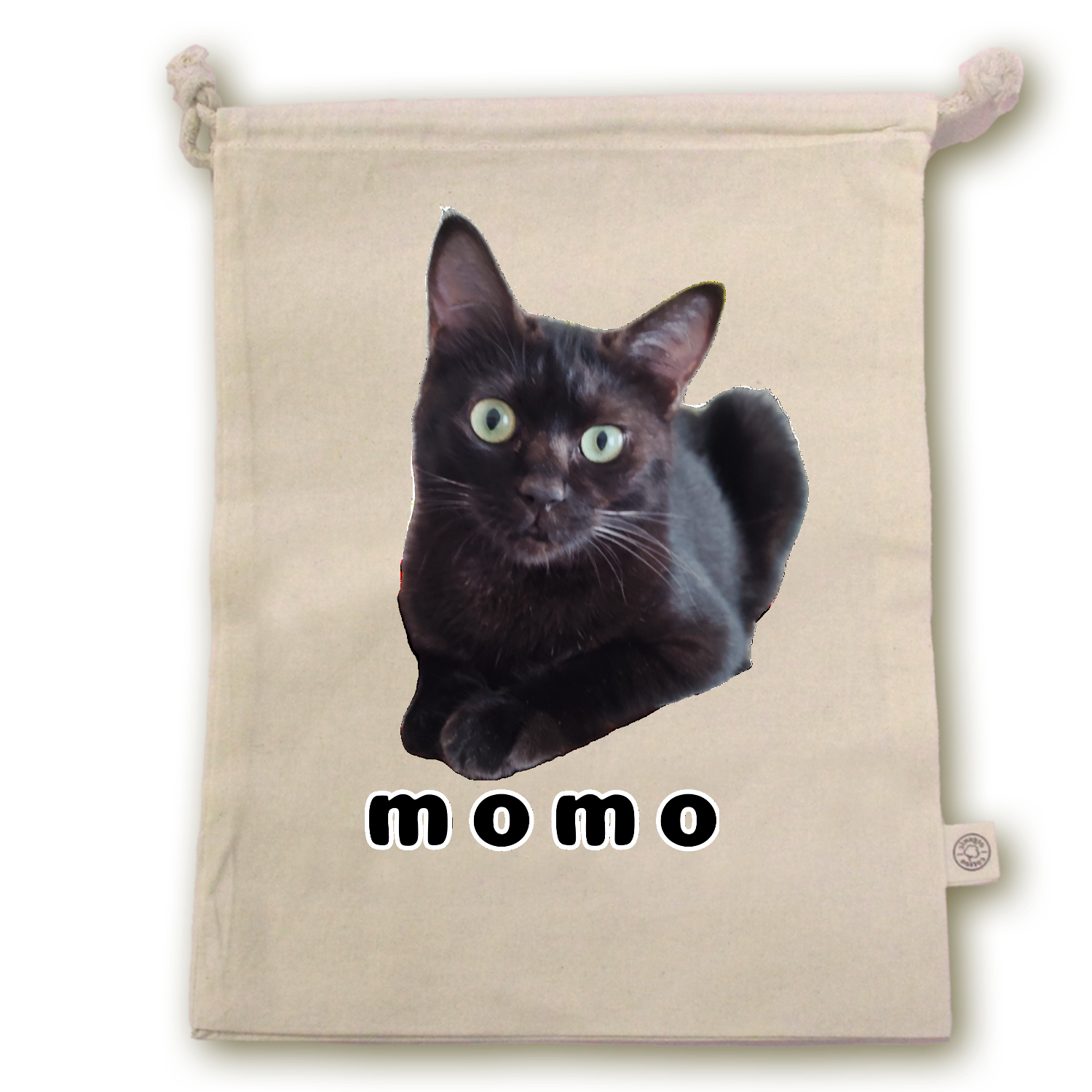 黒ねこももちゃん オーガニックコットンガゼット巾着（L）