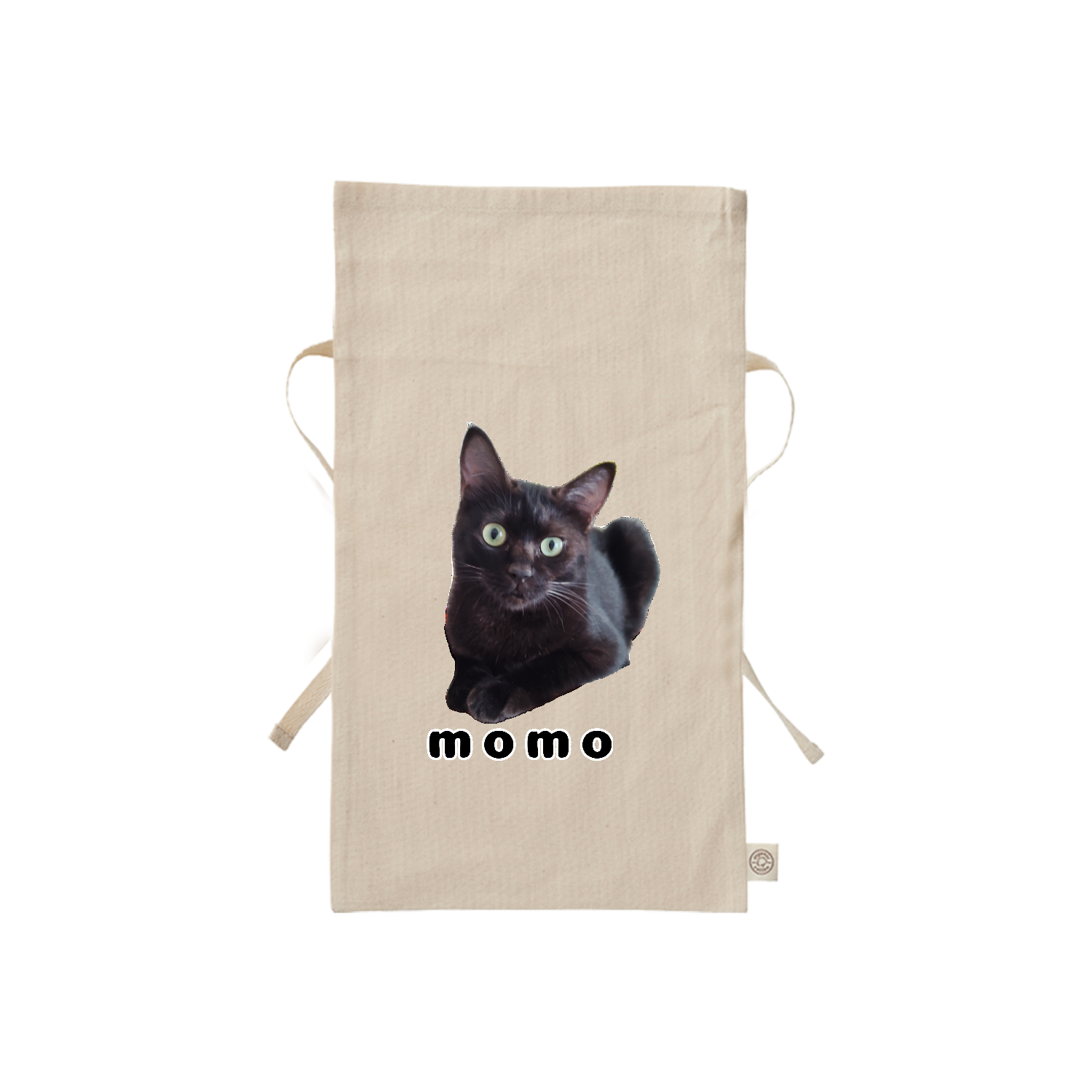 黒ねこももちゃん オーガニックコットンラッピング巾着（S）