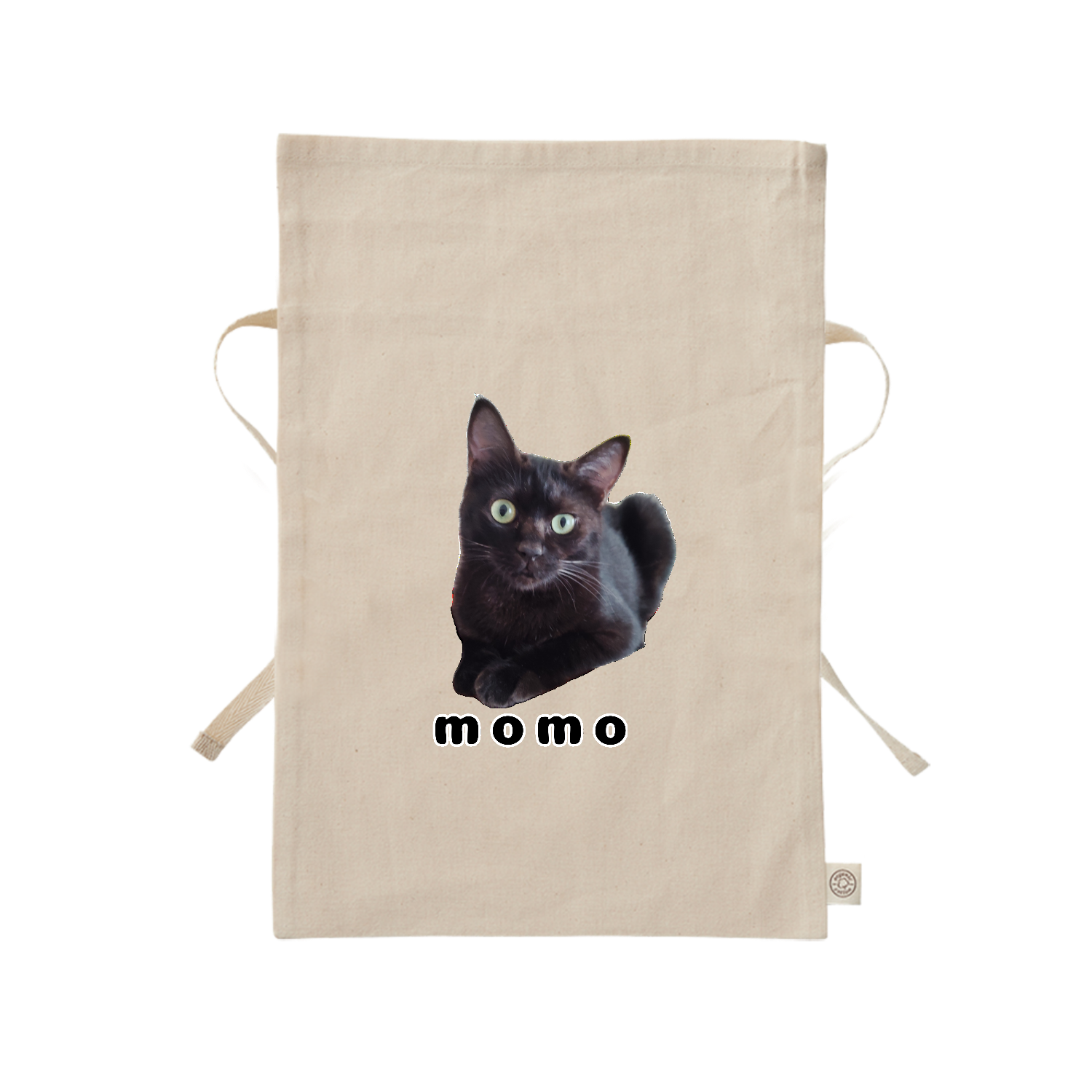 黒ねこももちゃん オーガニックコットンラッピング巾着（M）