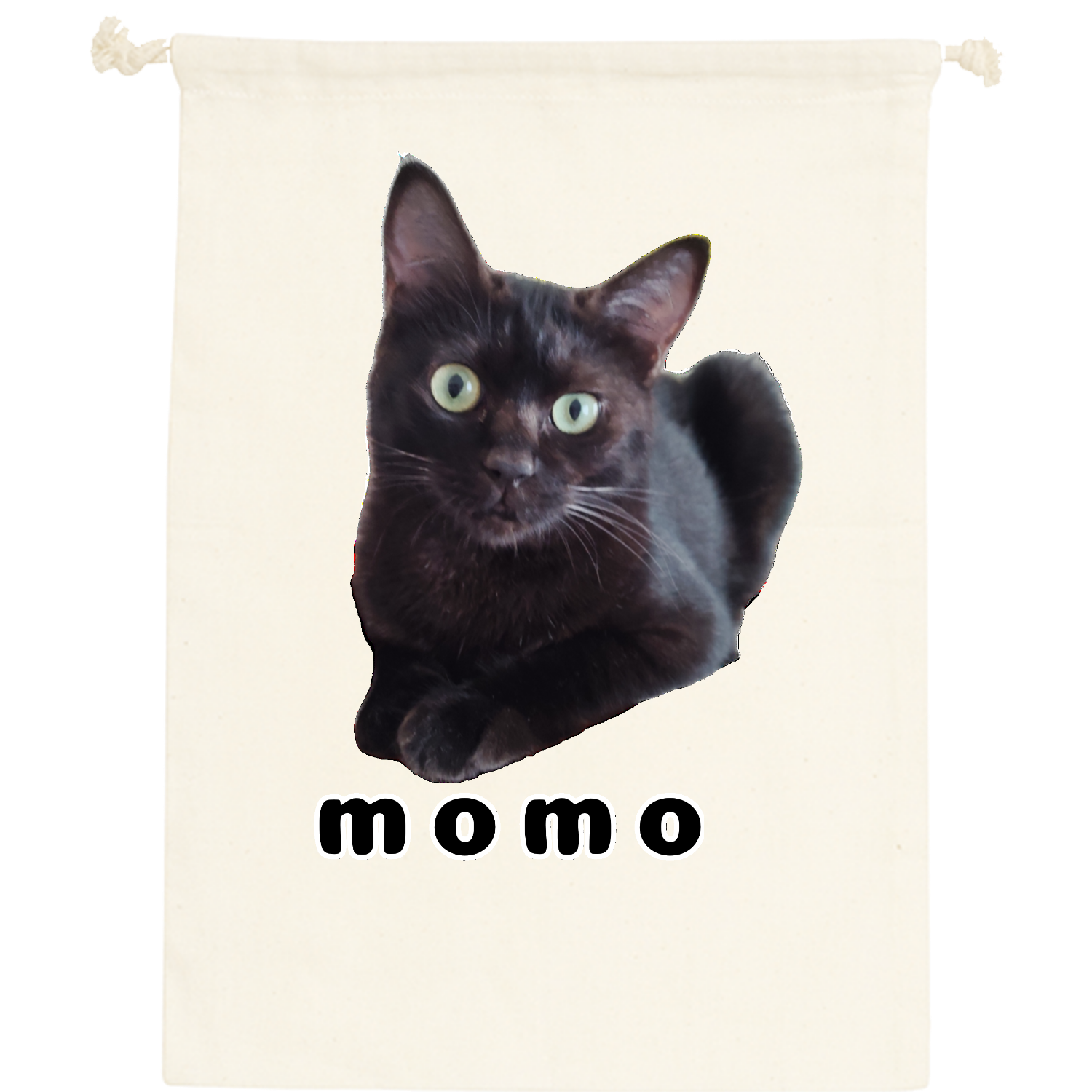 黒ねこももちゃん コットン巾着（L）