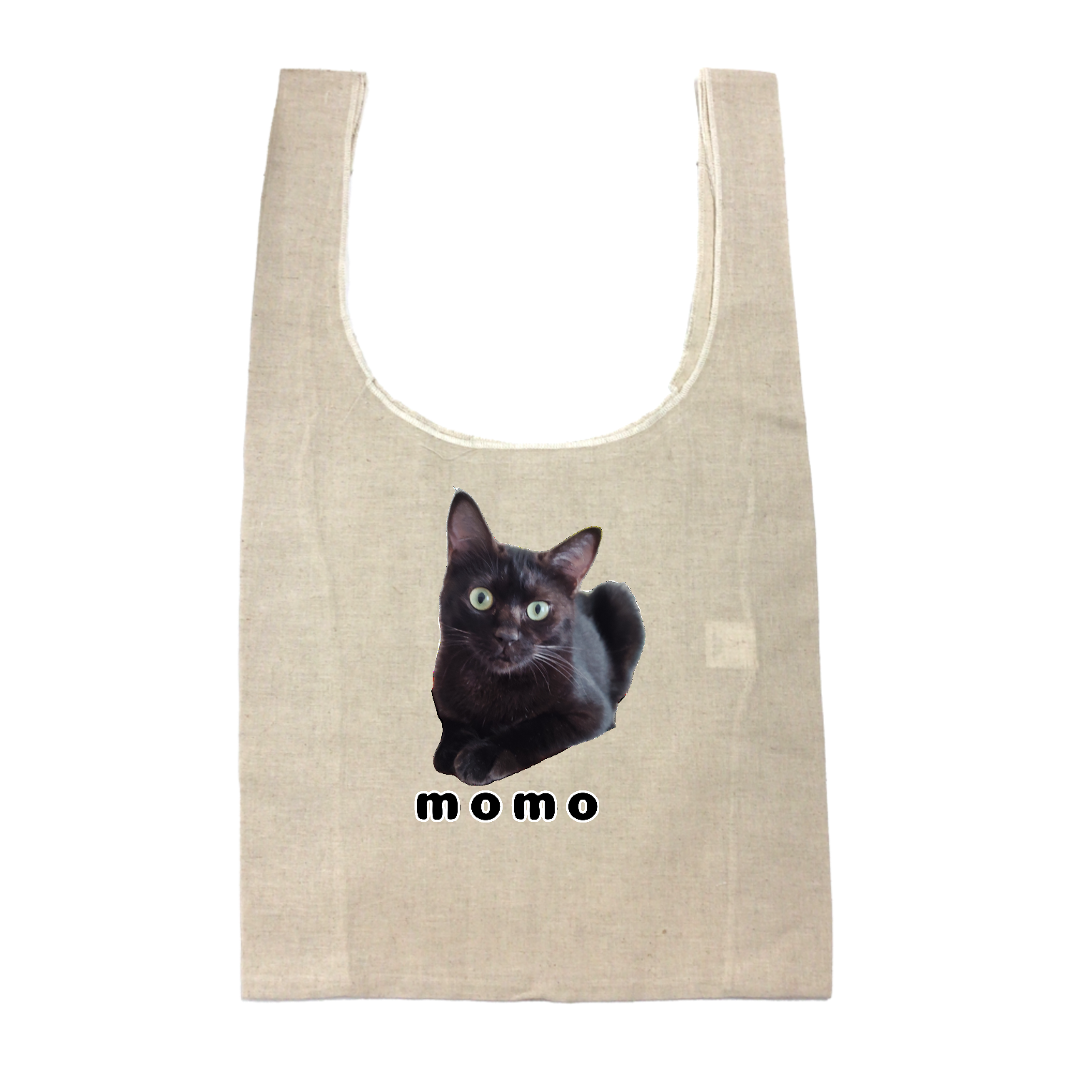 黒ねこももちゃん コットンリネンマルシェバッグ