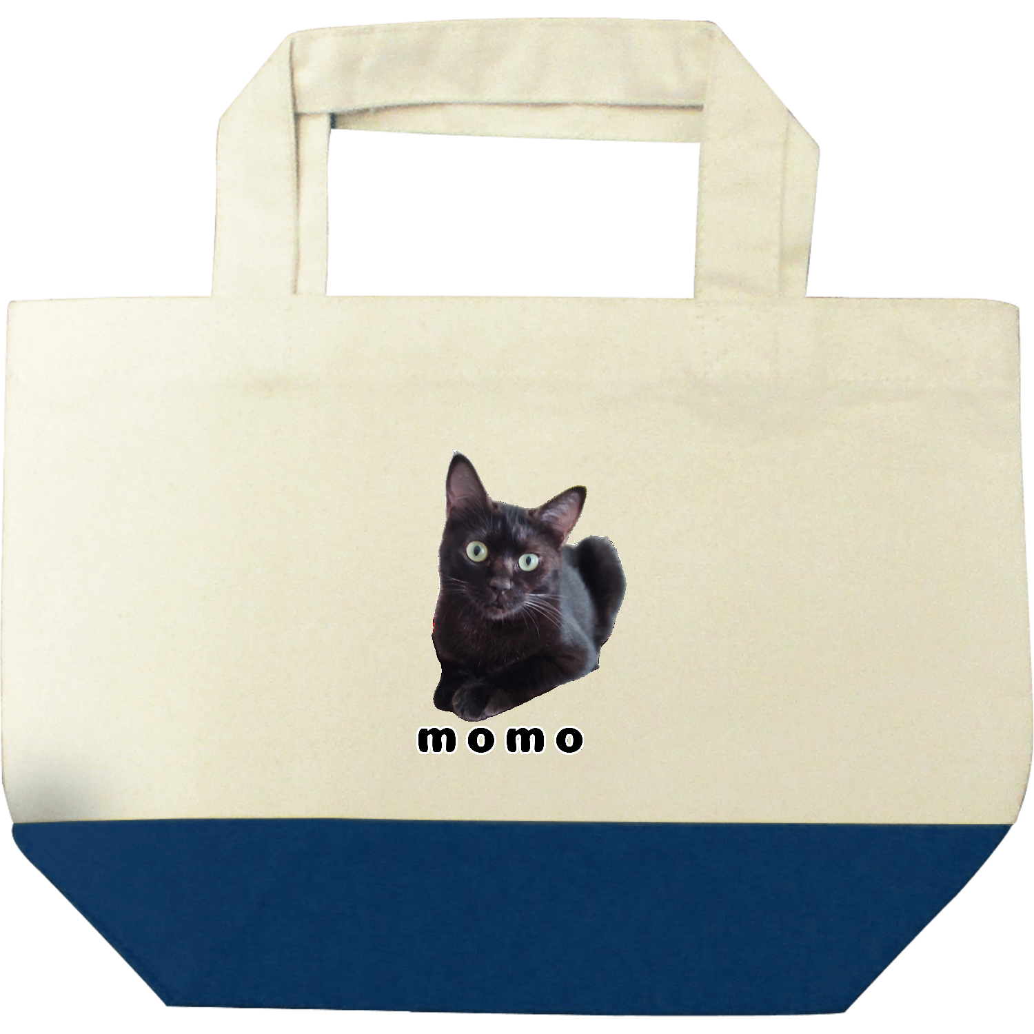 黒ねこももちゃん キャンバスツートントートバッグ（S)