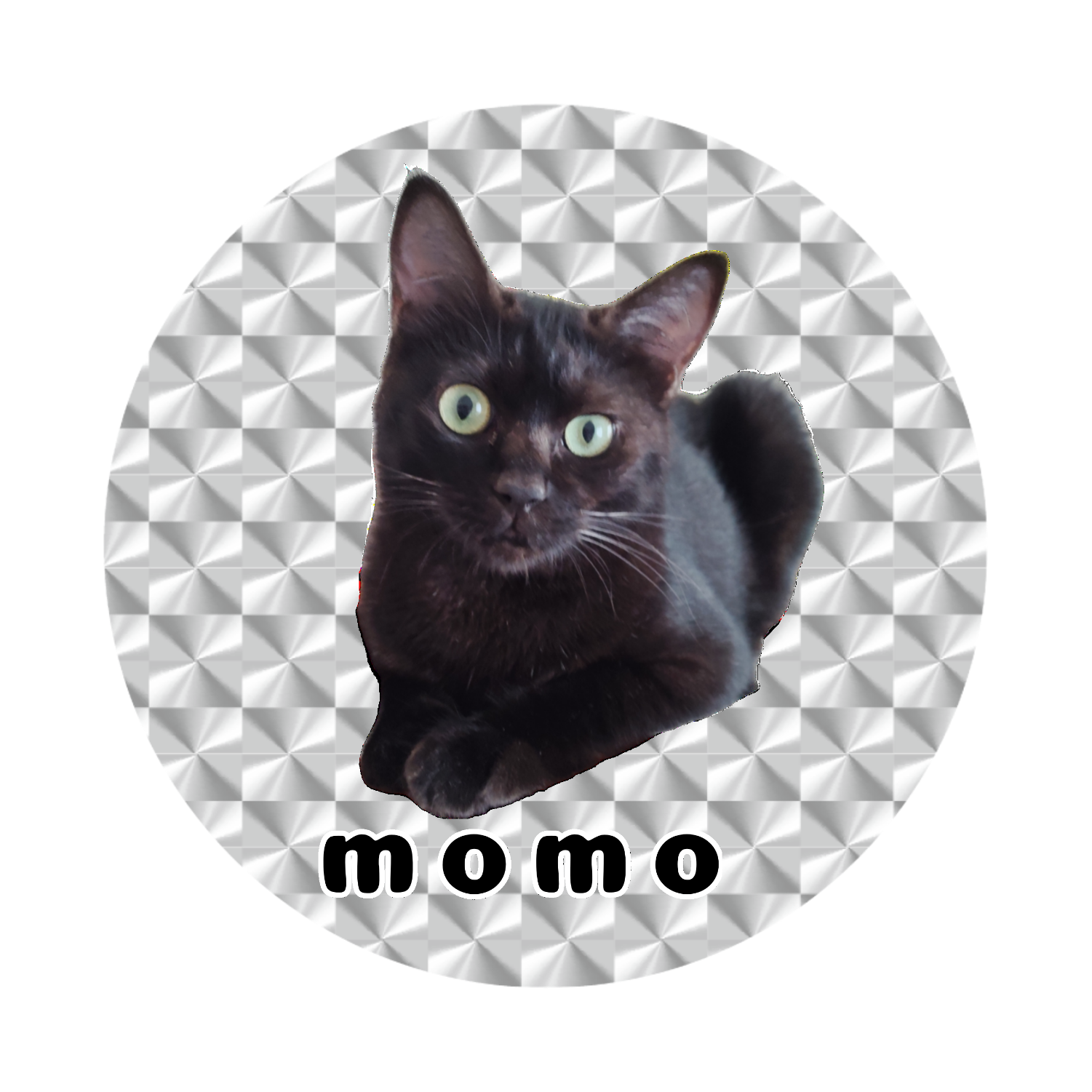 黒ねこももちゃん ホログラムオリジナル缶バッジ(白地無し）（56mm）