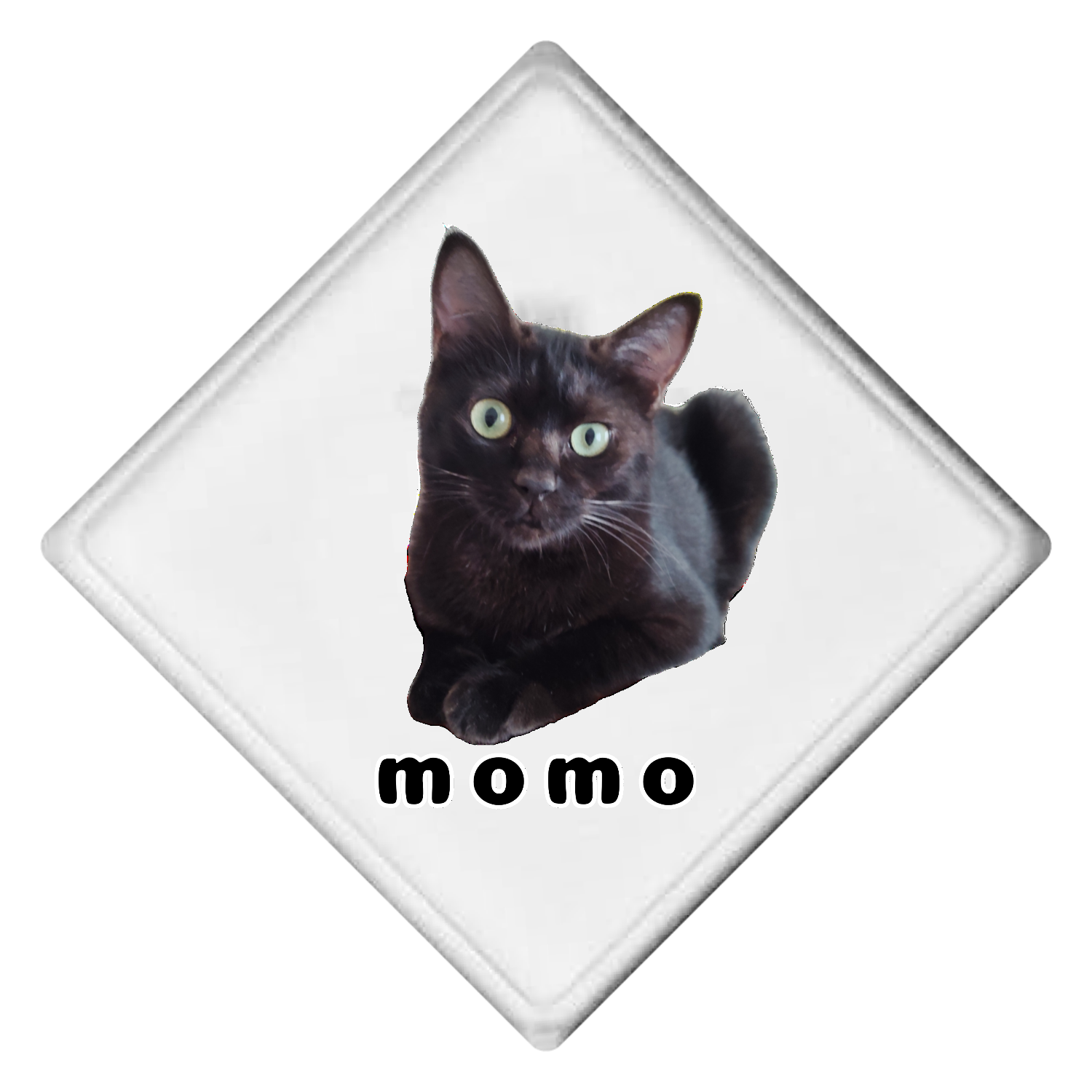 黒ねこももちゃん ライティングバッジ　ひし形