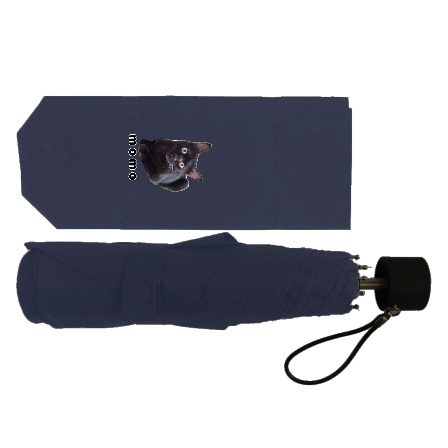 黒ねこももちゃん 耐風UV折りたたみ傘