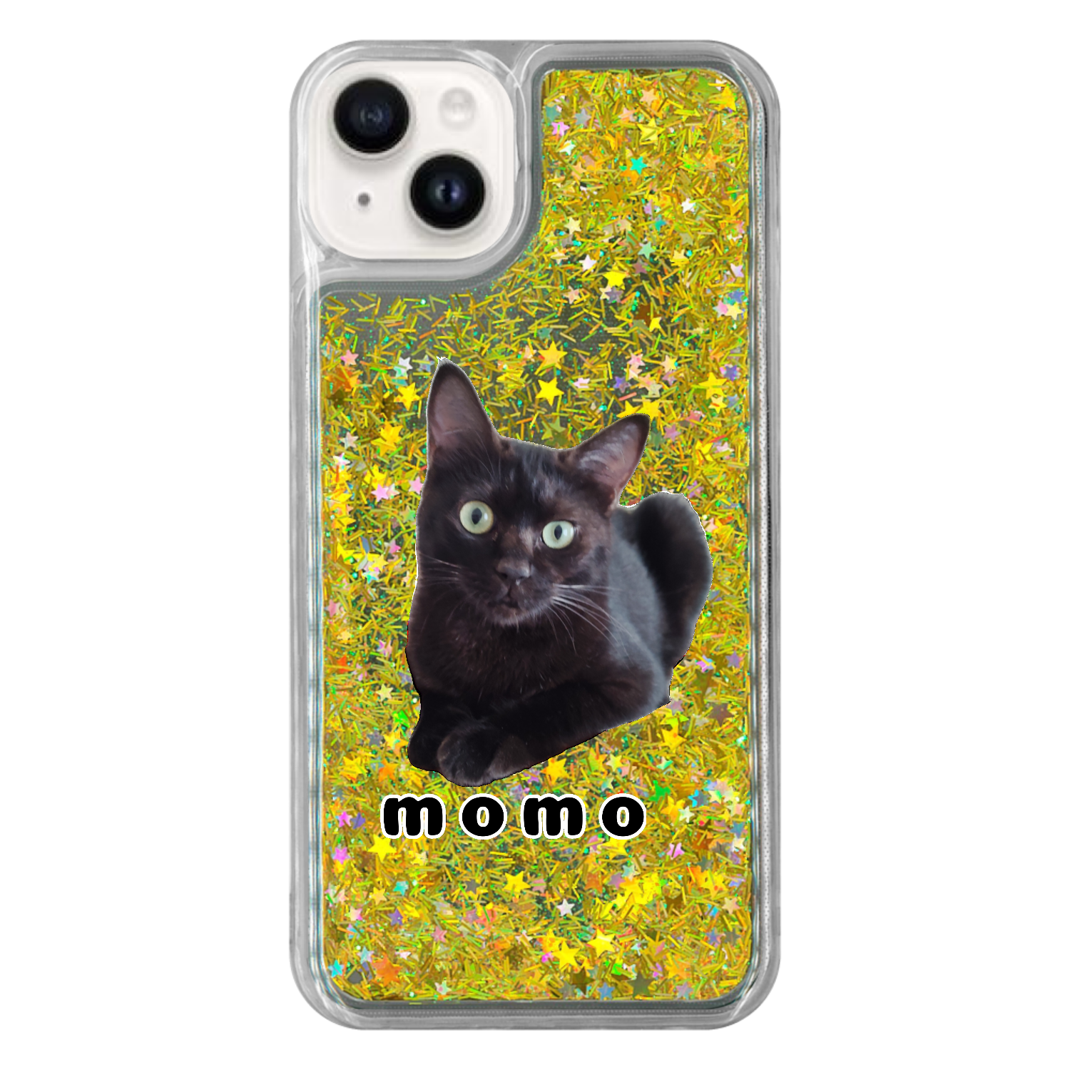 黒ねこももちゃん iPhone15 Plus グリッターケース