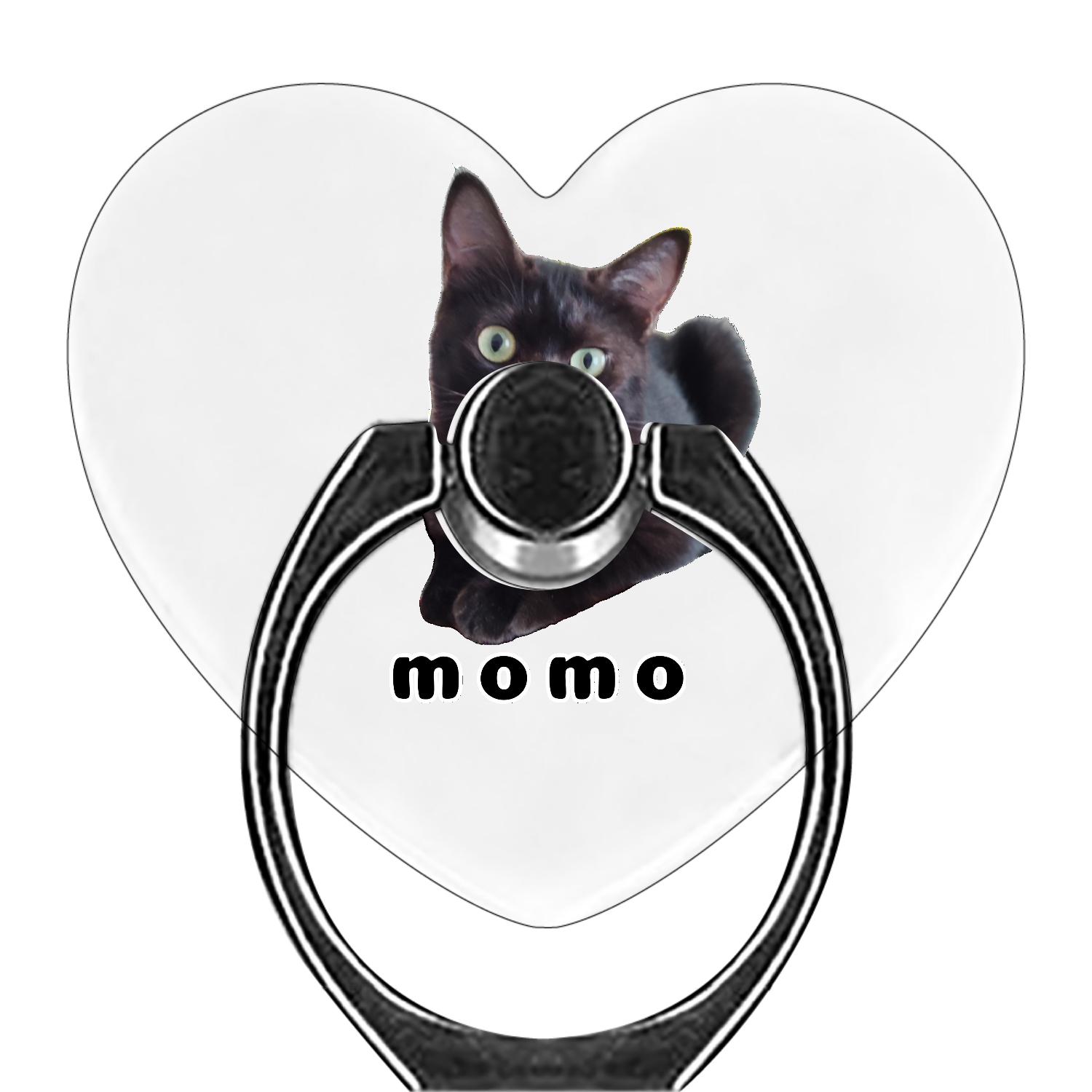 黒ねこももちゃん スマホリング（ハート型）